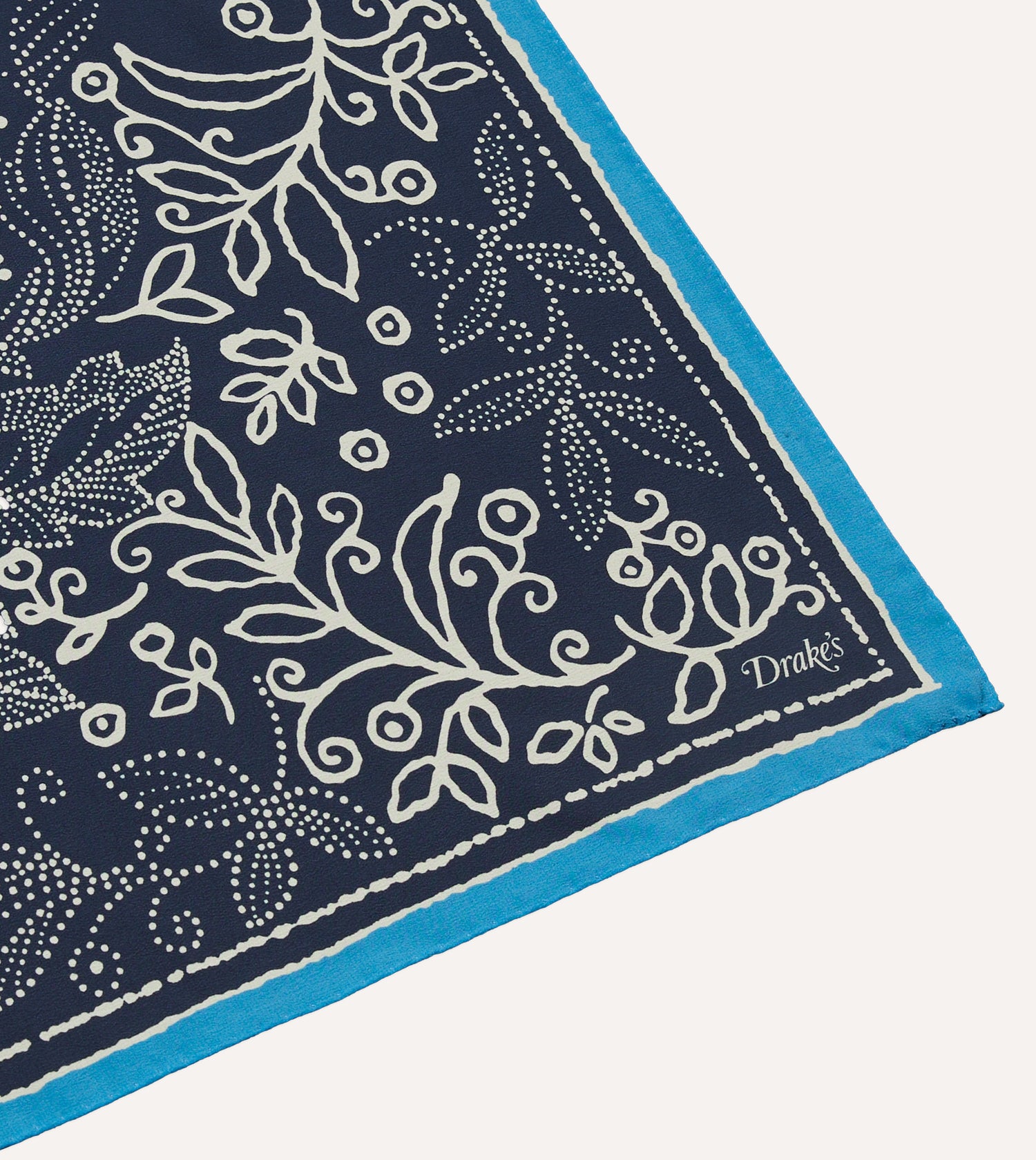 Navy Floral Paisley Print Silk Bandana
