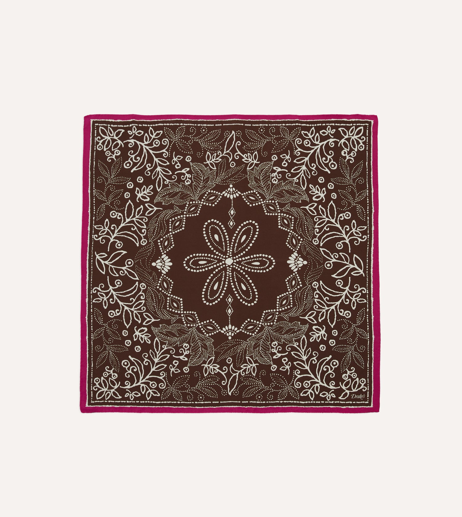 Brown Floral Paisley Print Silk Bandana