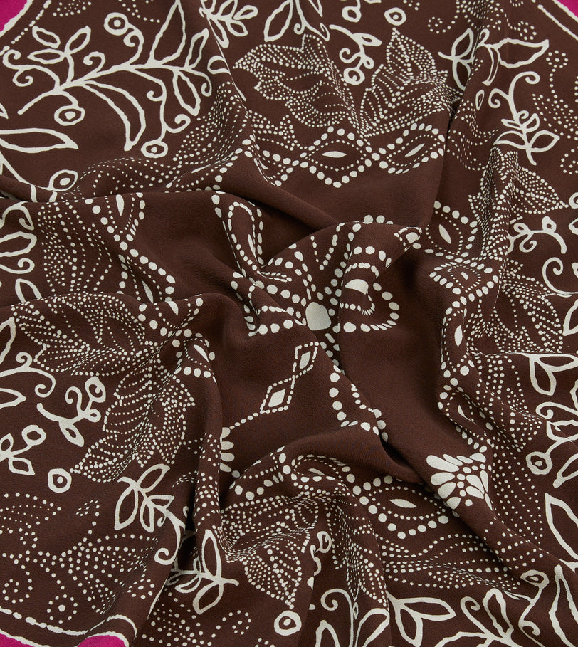 Brown Floral Paisley Print Silk Bandana