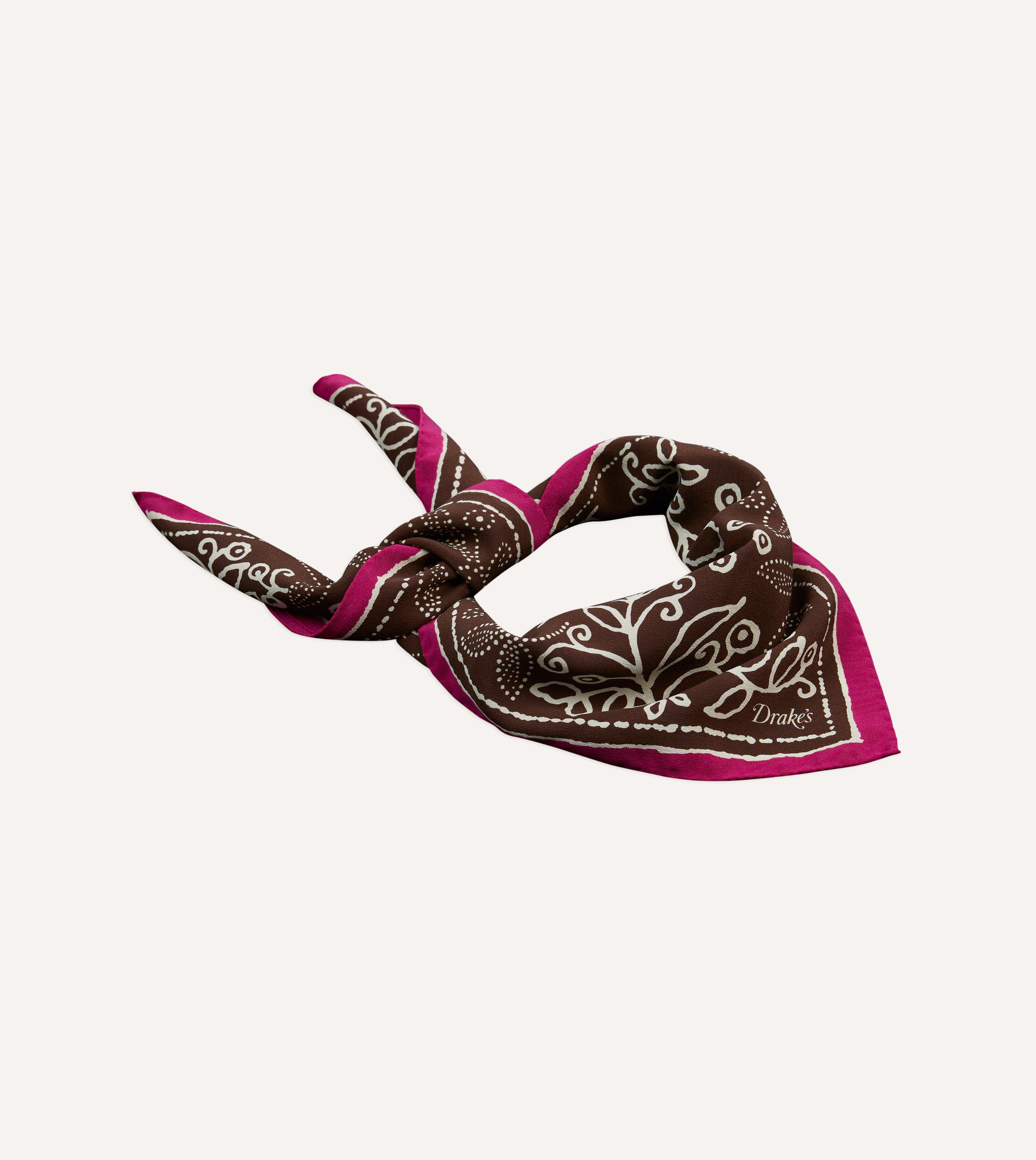 Brown Floral Paisley Print Silk Bandana