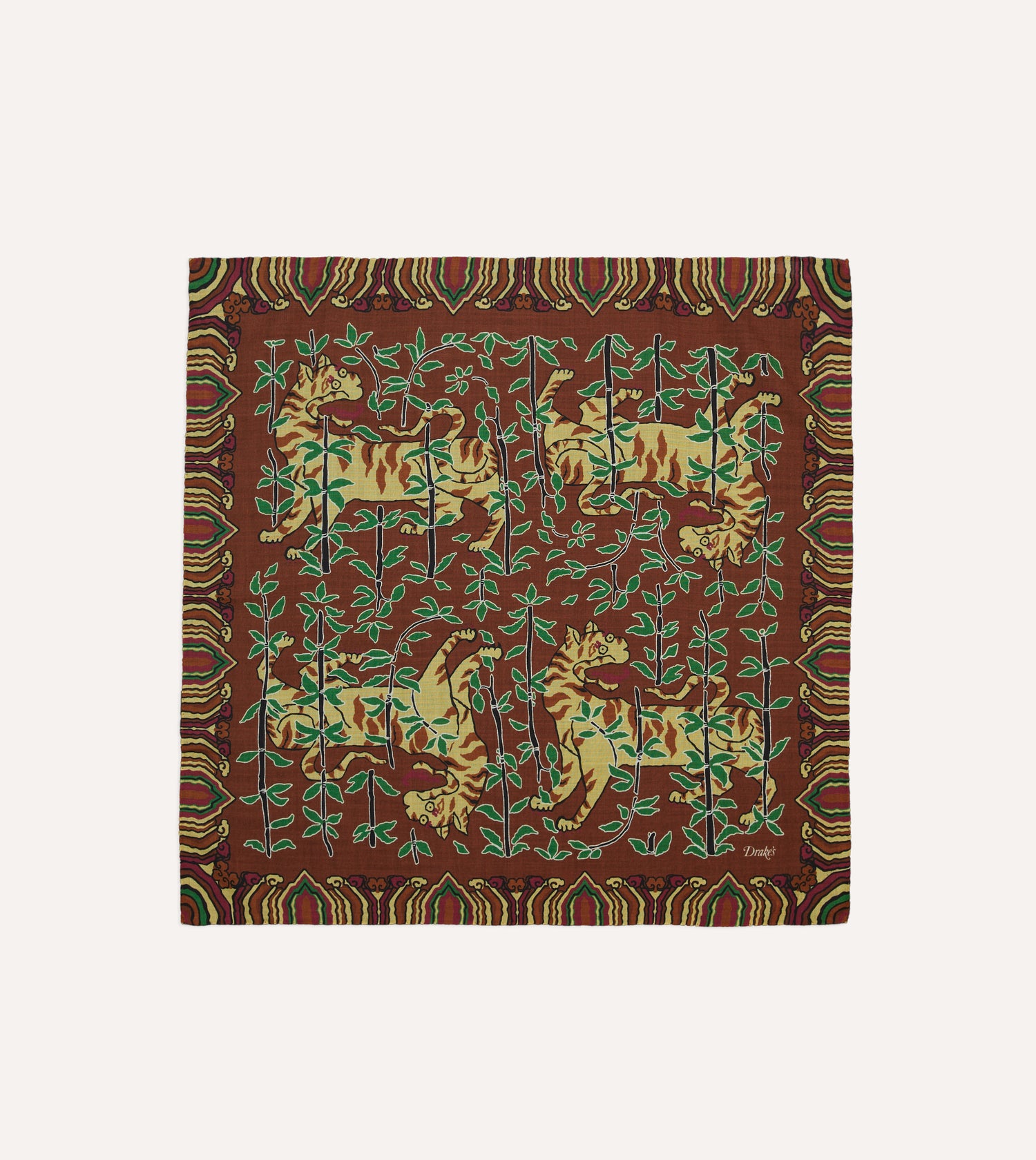 Brown Tigers Print Wool-Silk Bandana