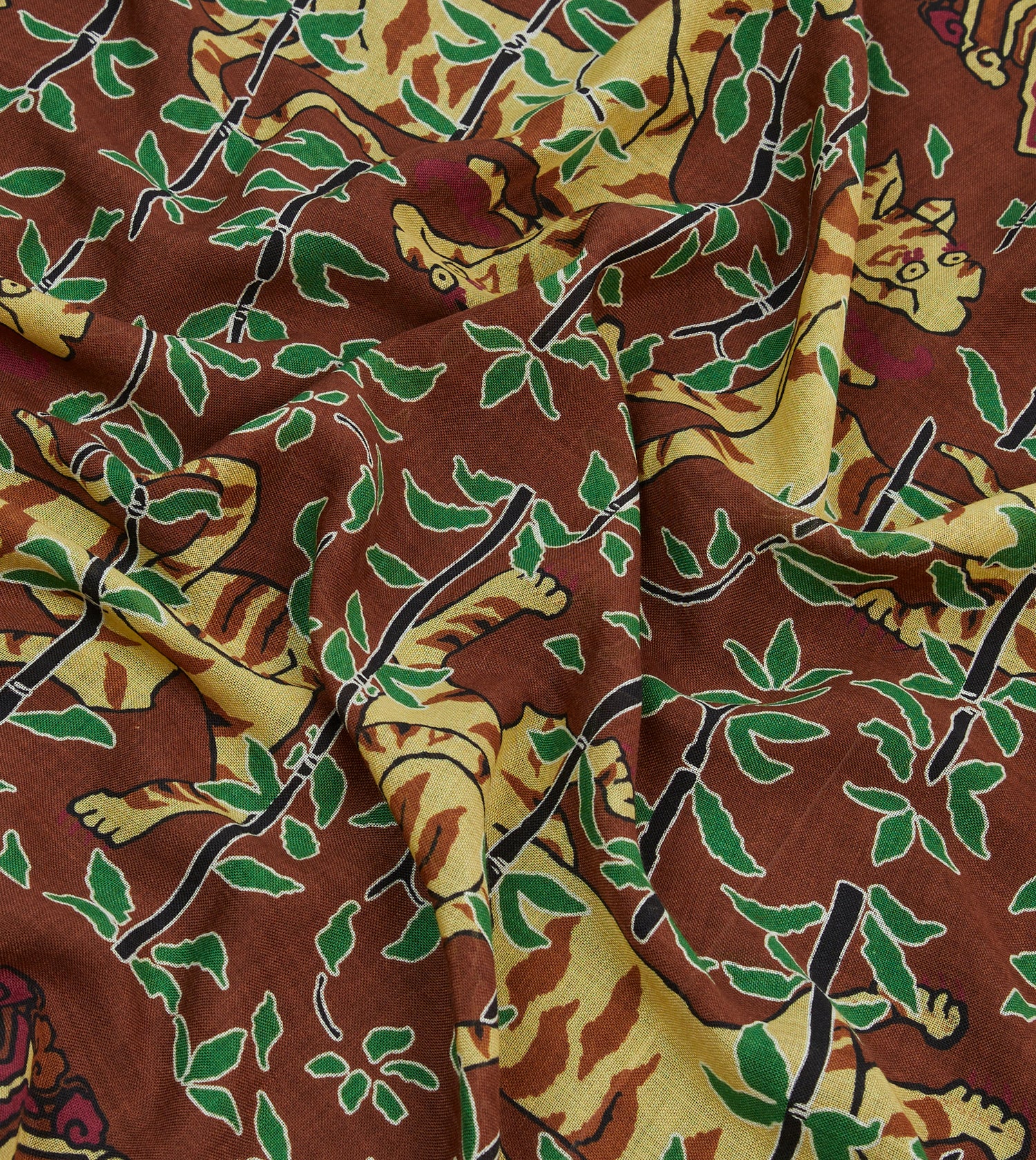 Brown Tigers Print Wool-Silk Bandana