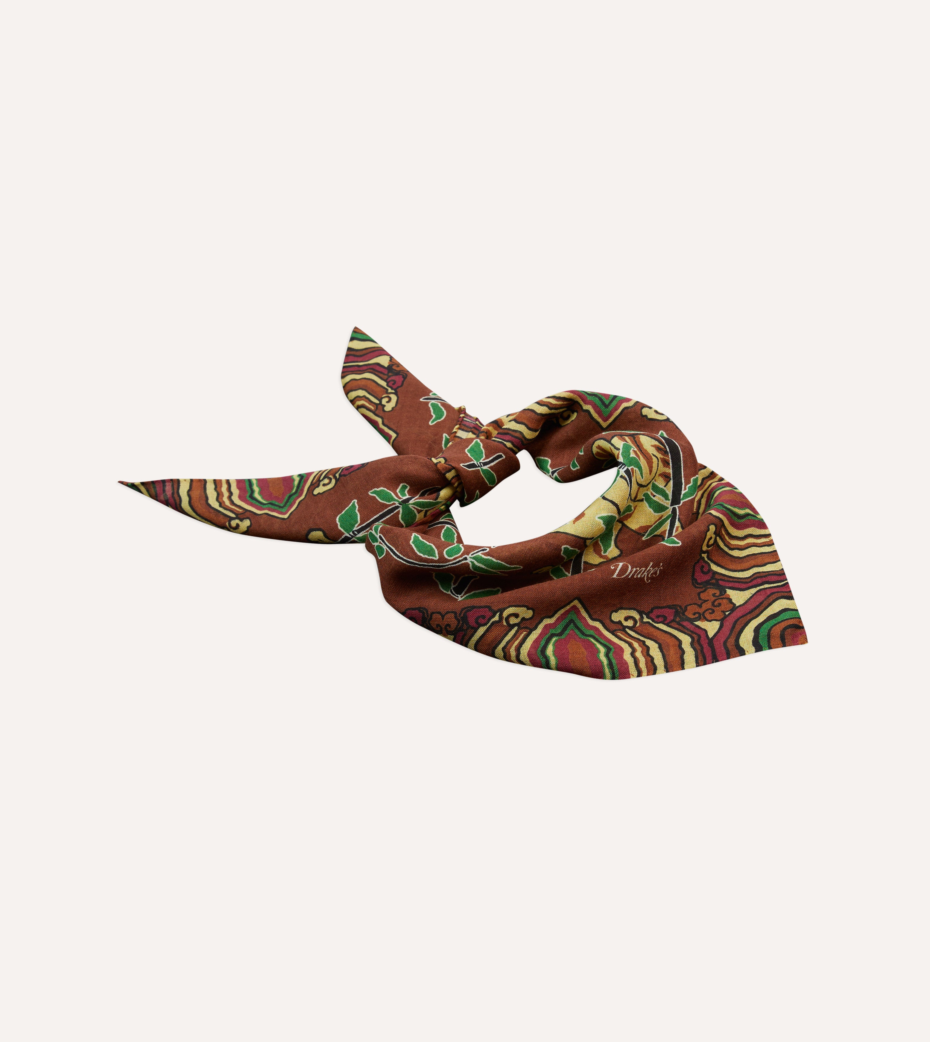 Brown Tigers Print Wool-Silk Bandana