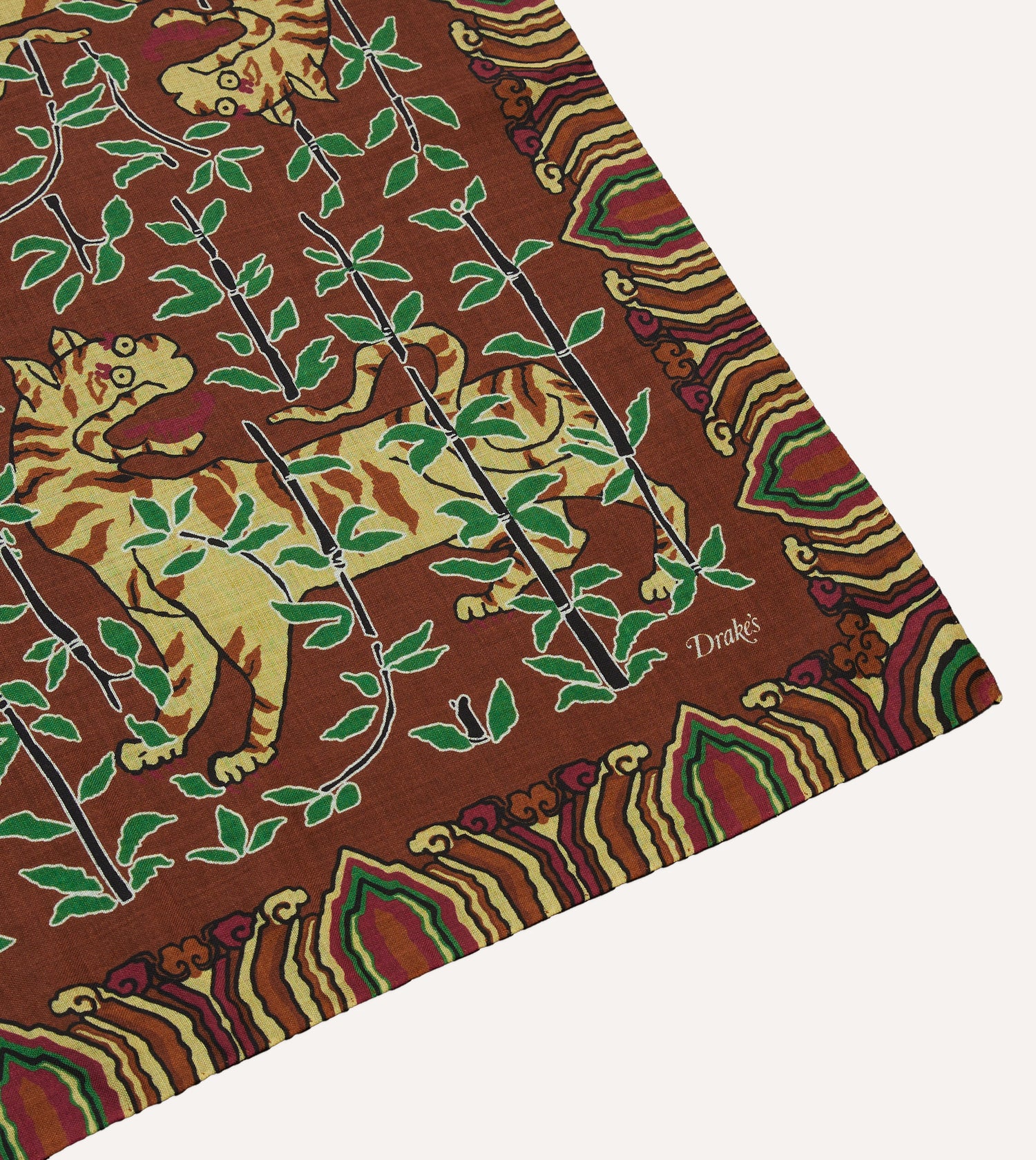 Brown Tigers Print Wool-Silk Bandana