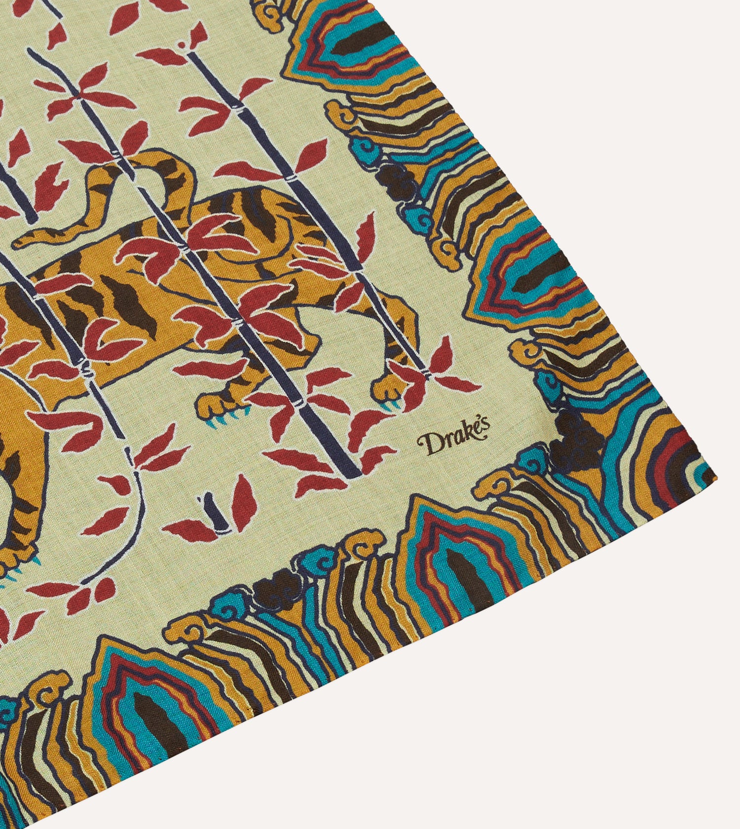 Ecru Tigers Print Wool-Silk Bandana
