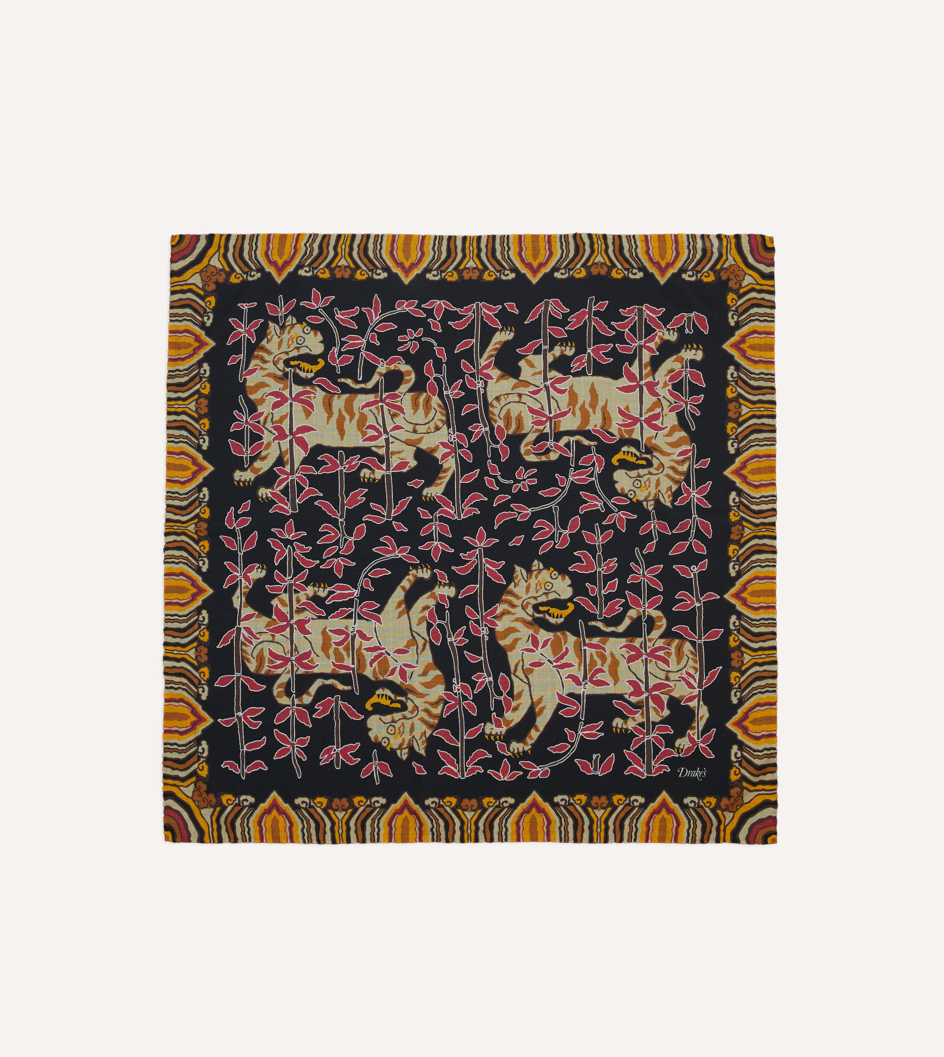 Black Tigers Print Wool-Silk Bandana