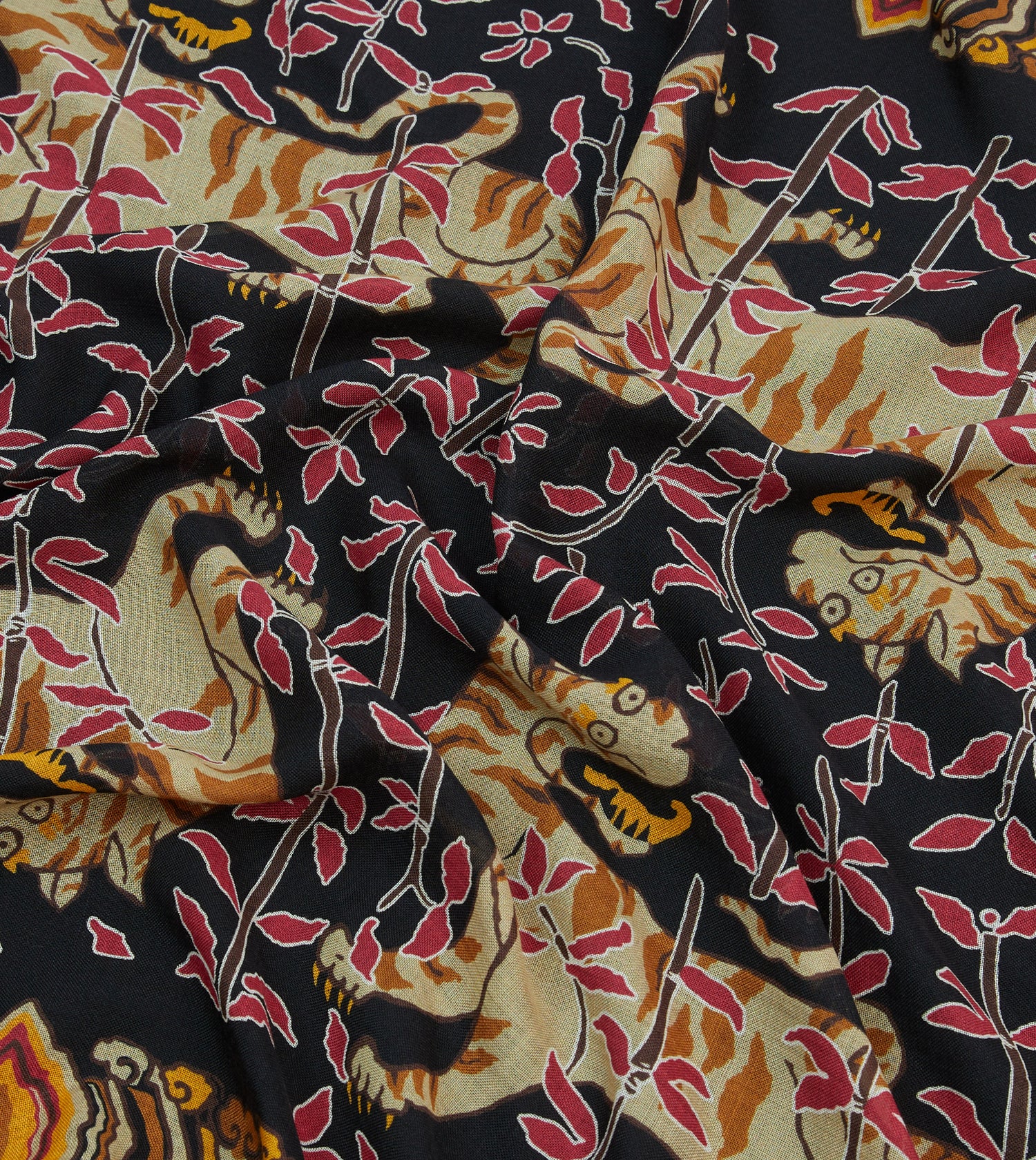 Black Tigers Print Wool-Silk Bandana