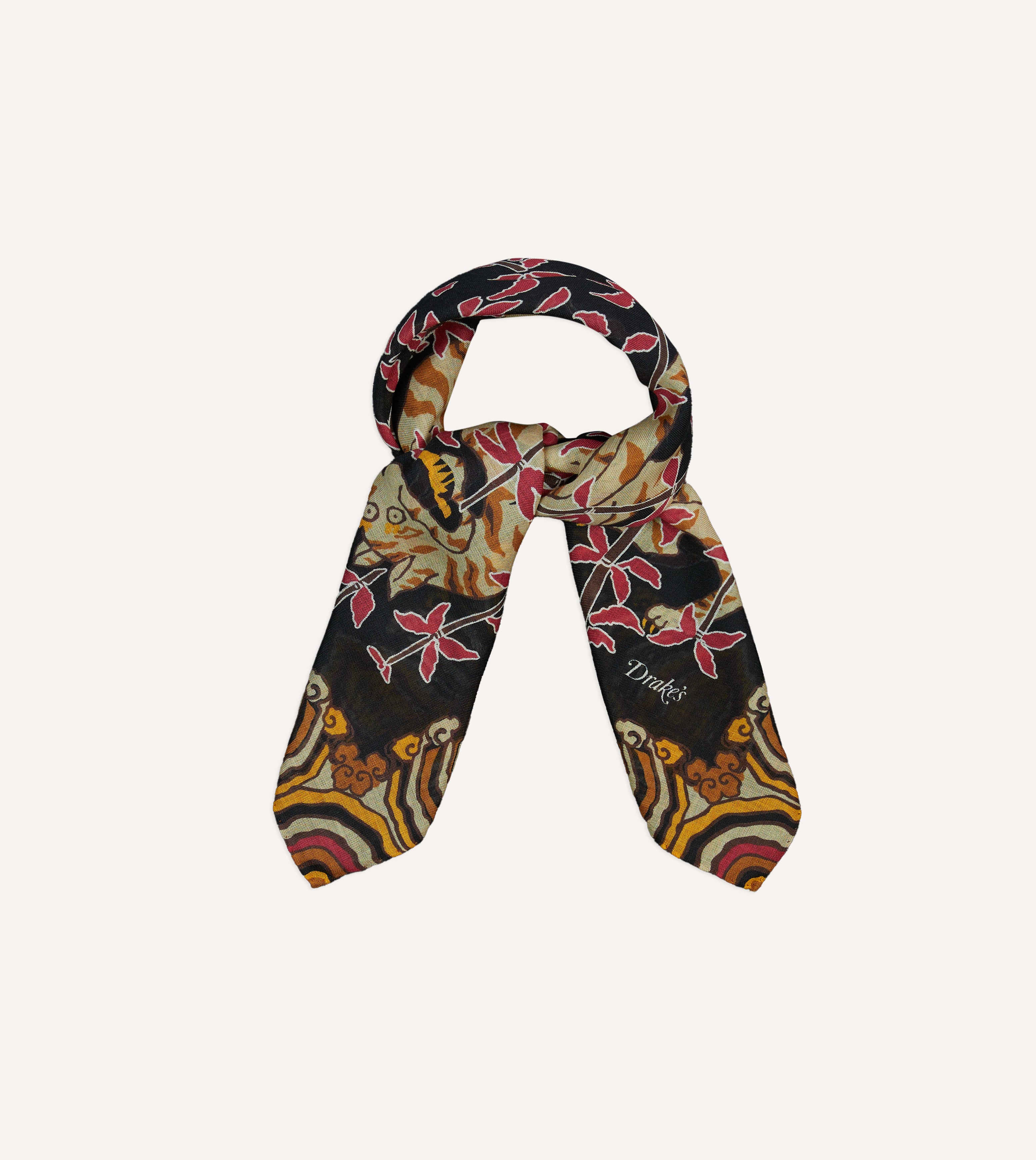 Black Tigers Print Wool-Silk Bandana