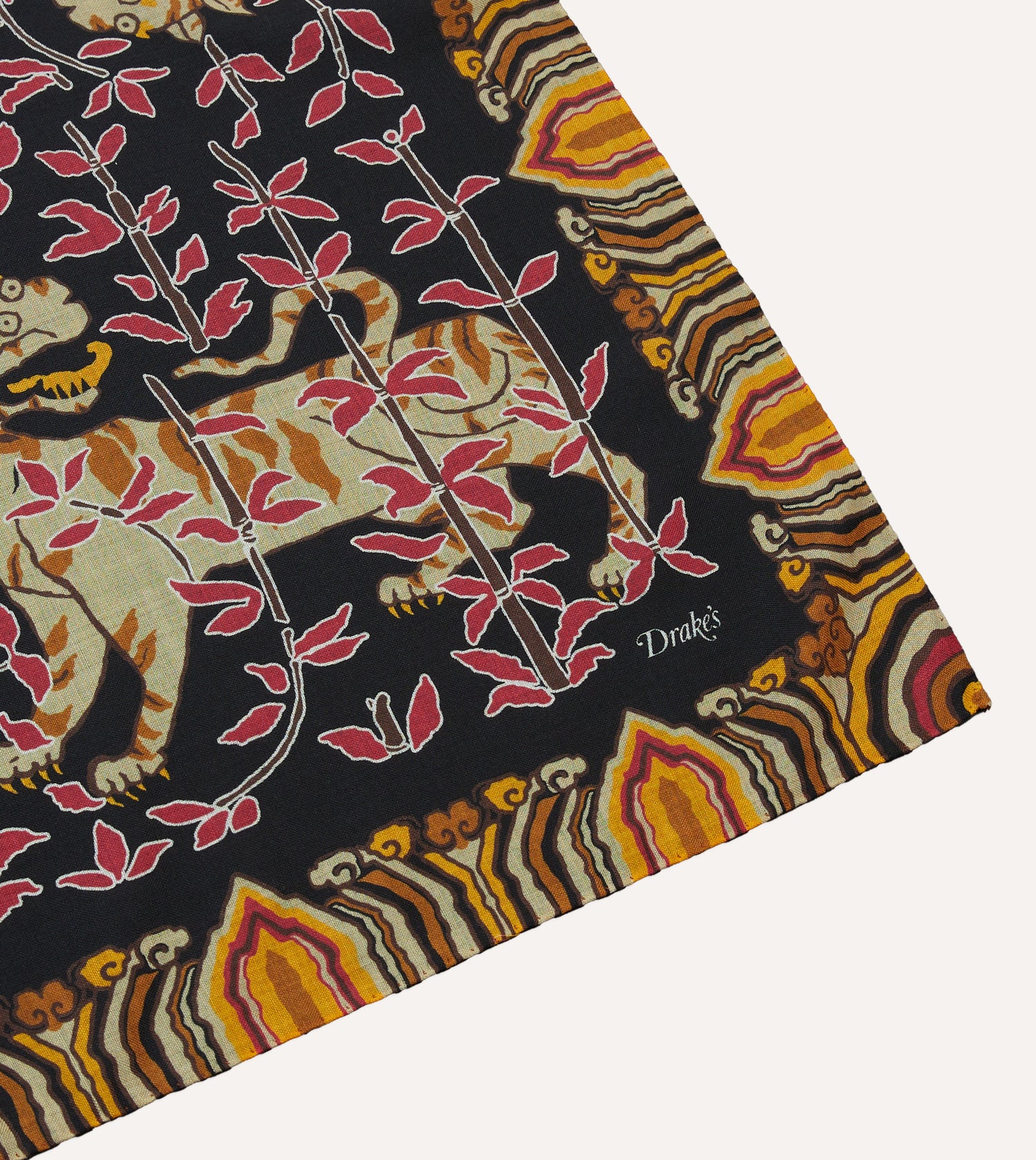 Black Tigers Print Wool-Silk Bandana