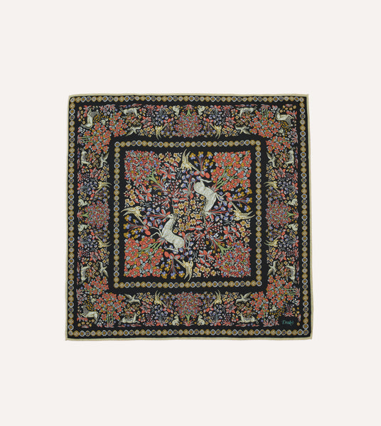 Black Mythical Forest Print Wool-Silk Bandana – Drakes US