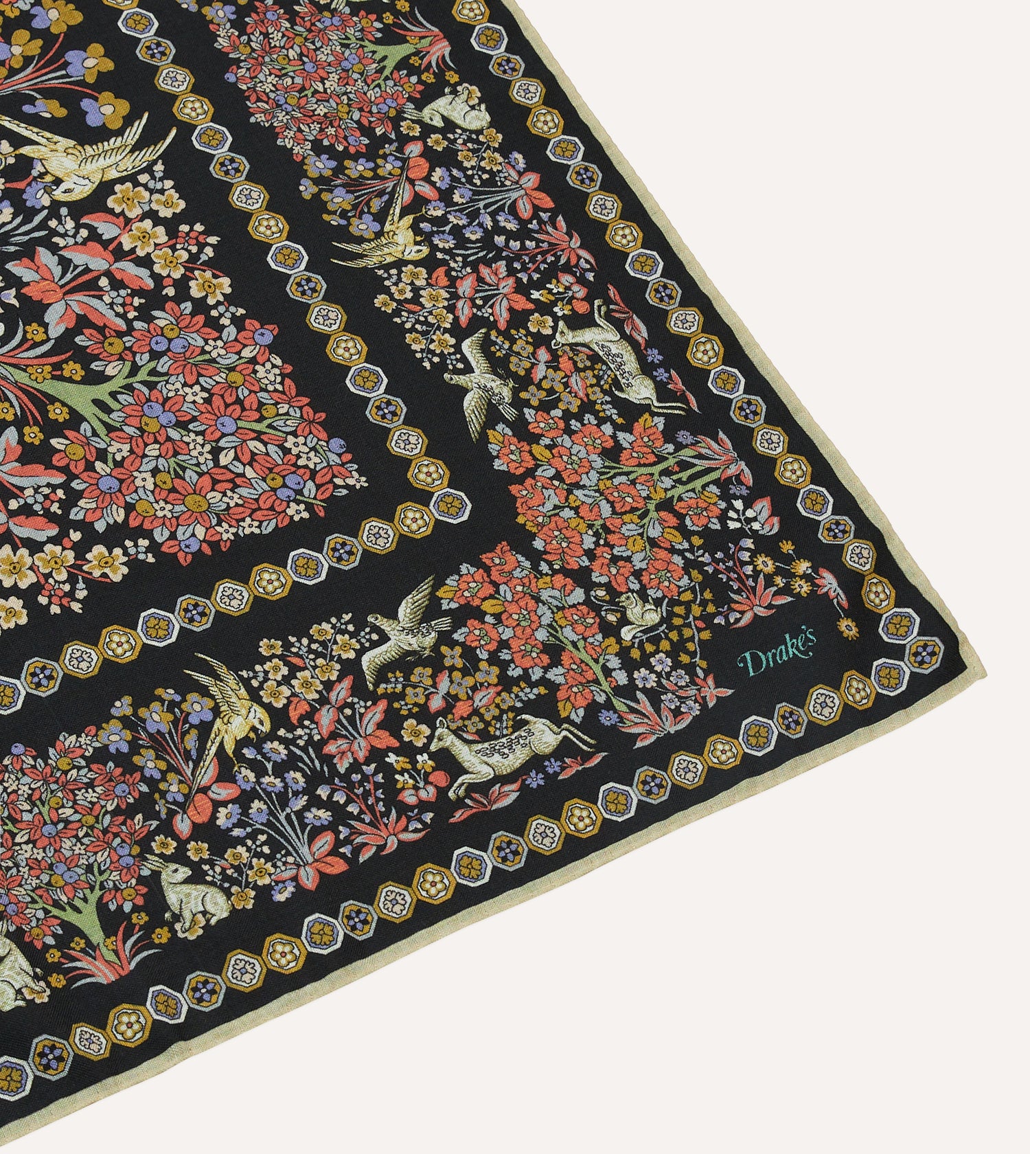 Black Mythical Forest Print Wool-Silk Bandana