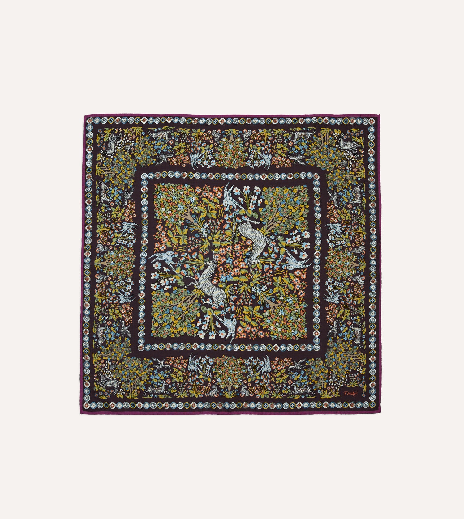 Purple Mythical Forest Print Wool-Silk Bandana