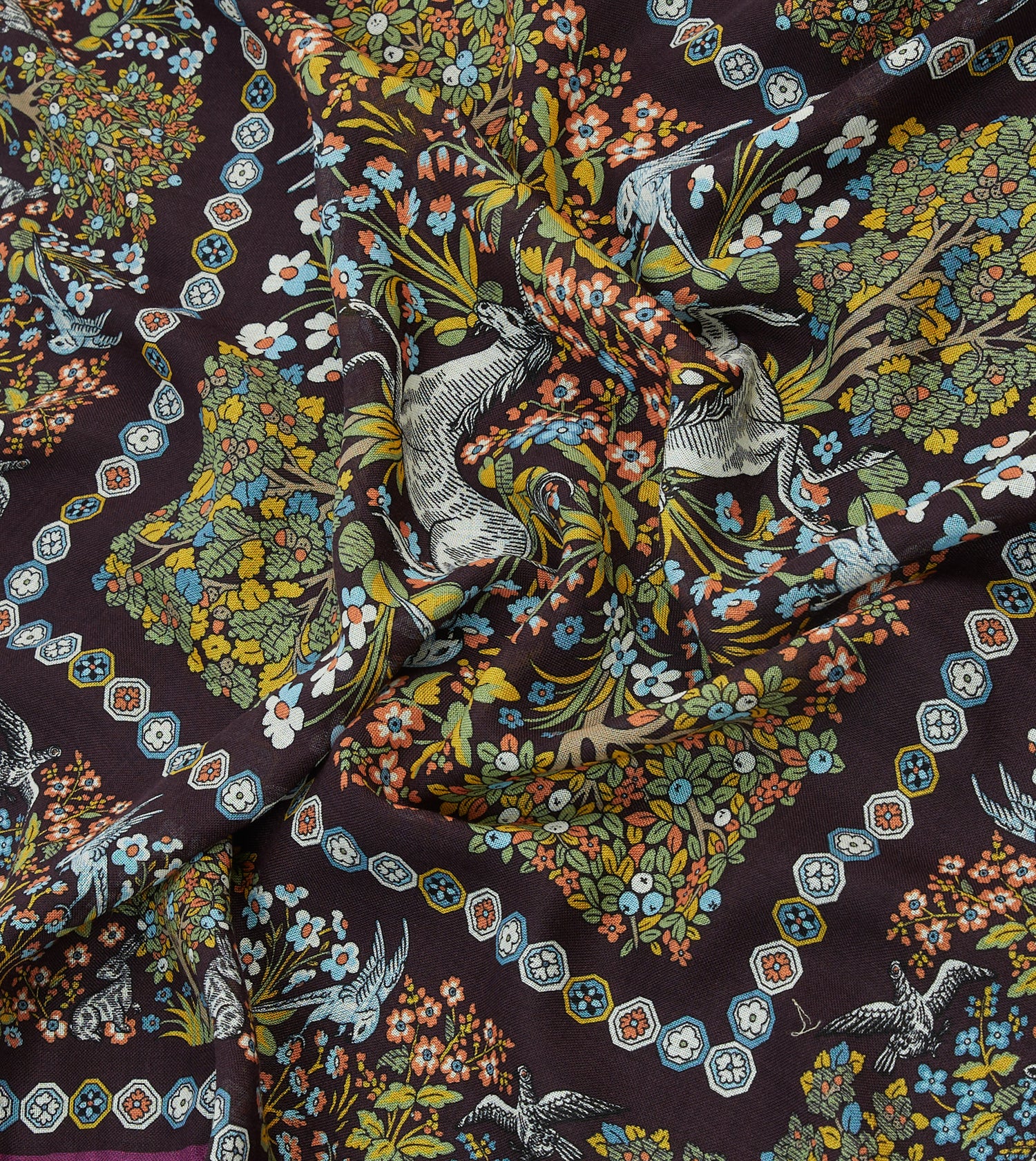 Purple Mythical Forest Print Wool-Silk Bandana