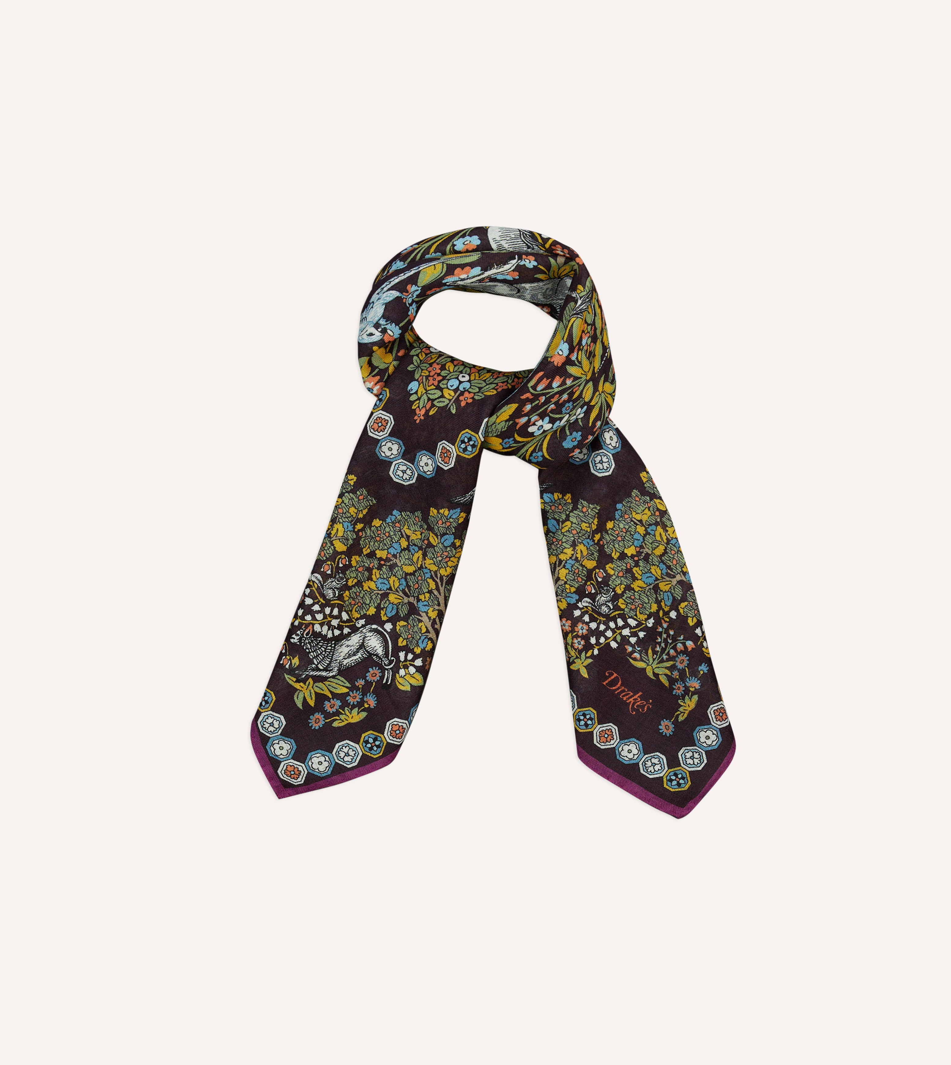 Purple Mythical Forest Print Wool-Silk Bandana