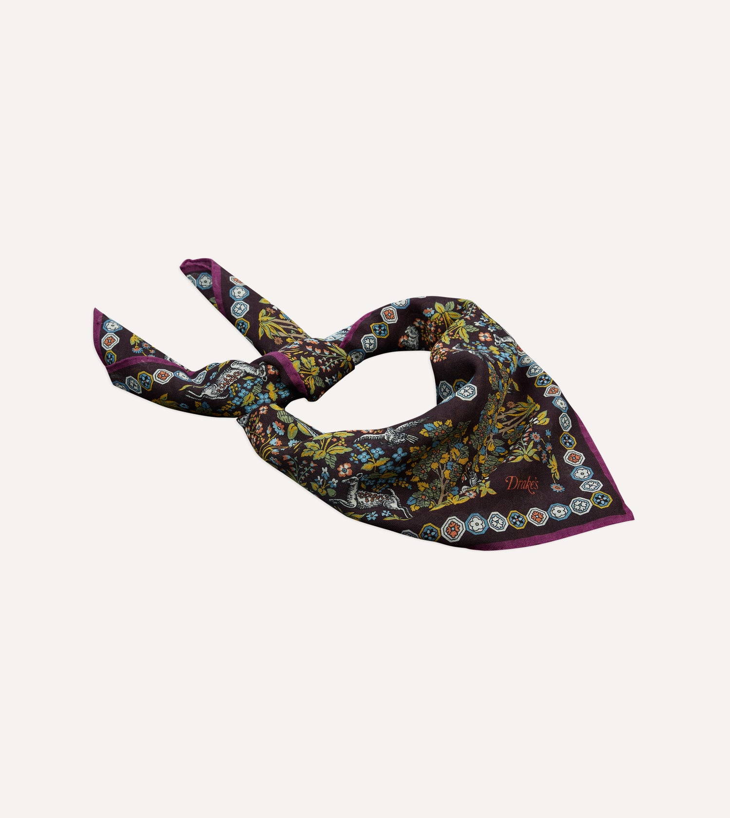 Purple Mythical Forest Print Wool-Silk Bandana