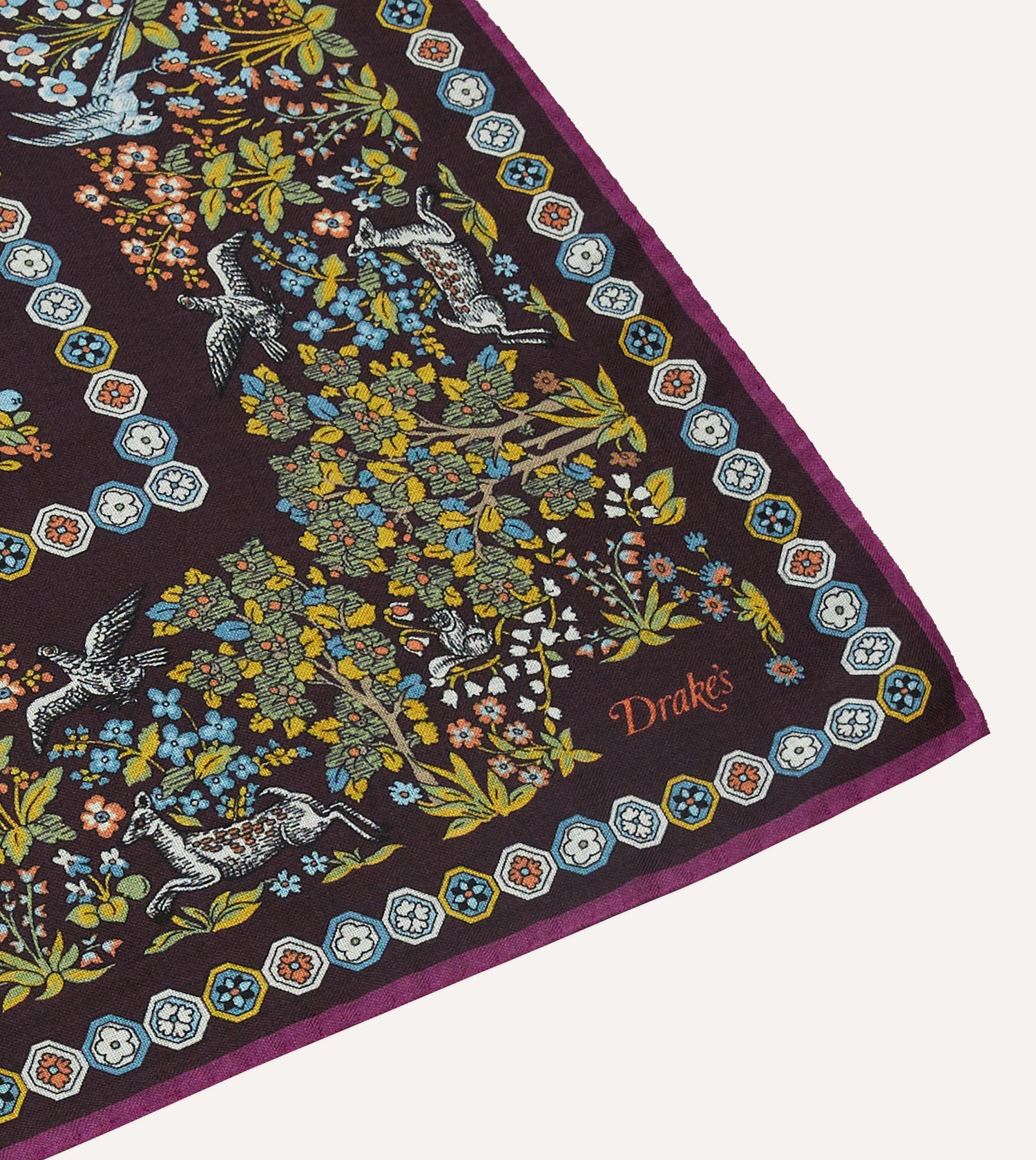 Purple Mythical Forest Print Wool-Silk Bandana