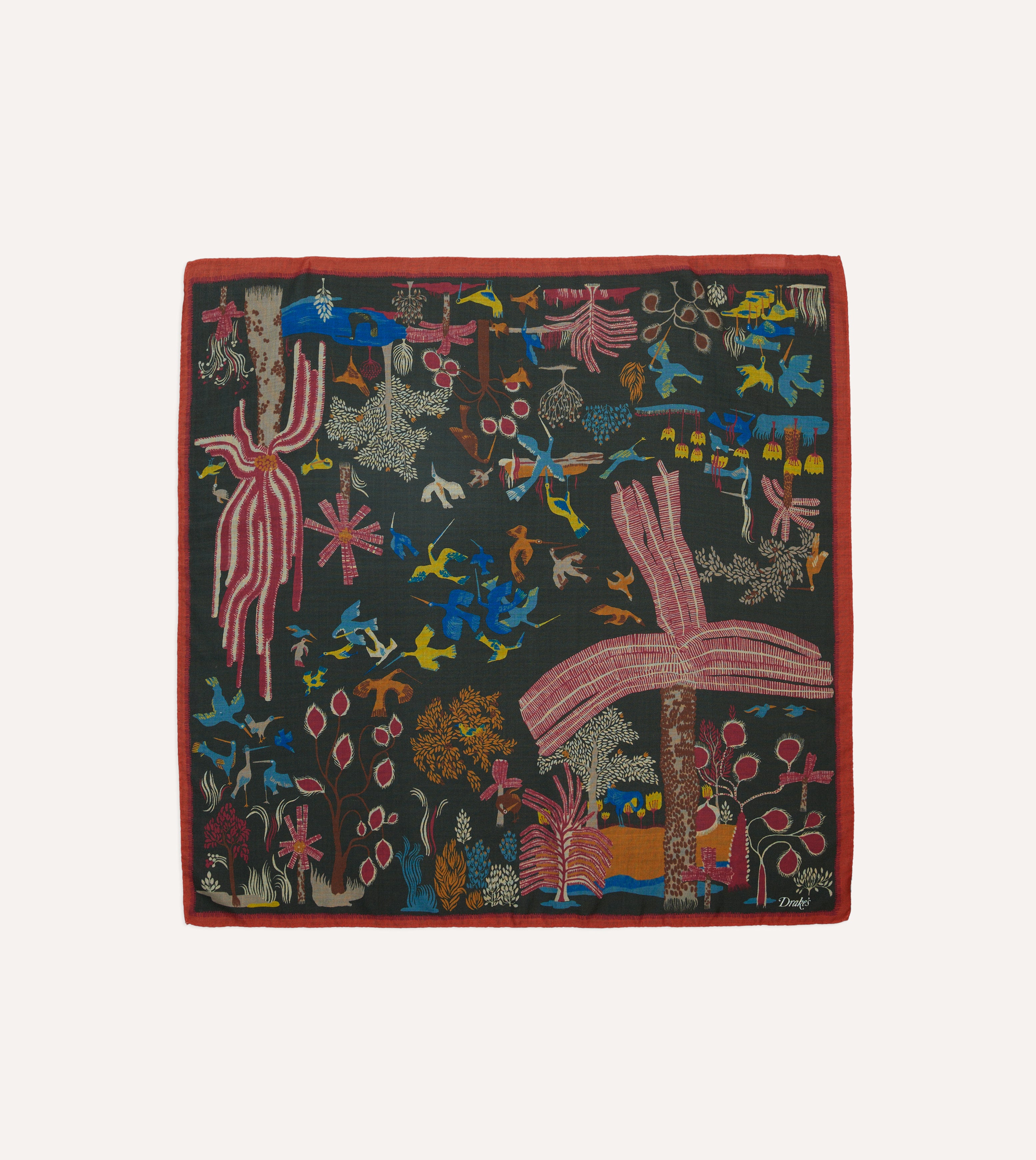 Green Palm Print Wool-Silk Bandana