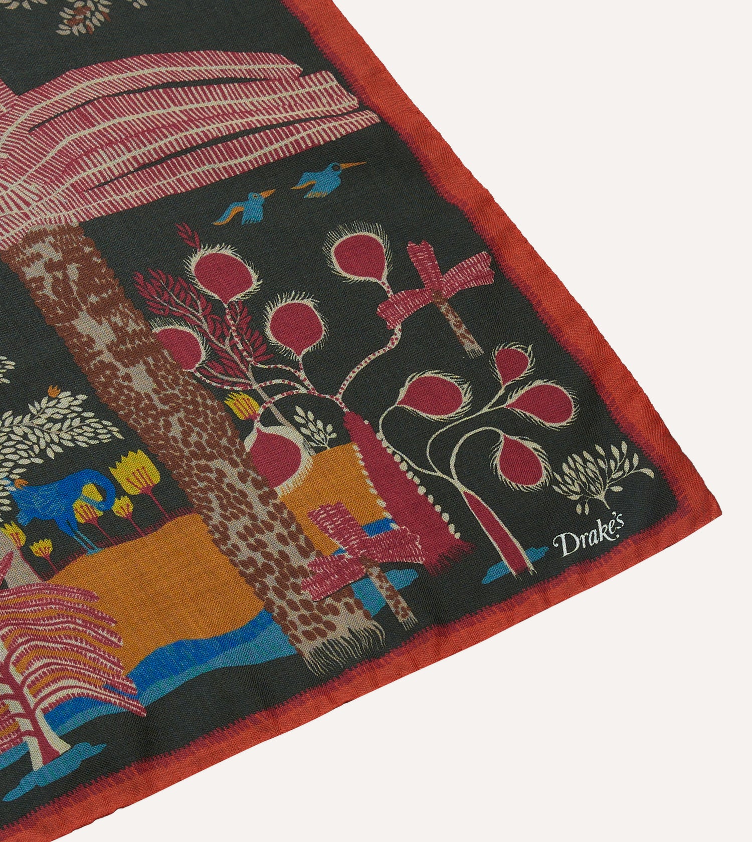 Green Palm Print Wool-Silk Bandana