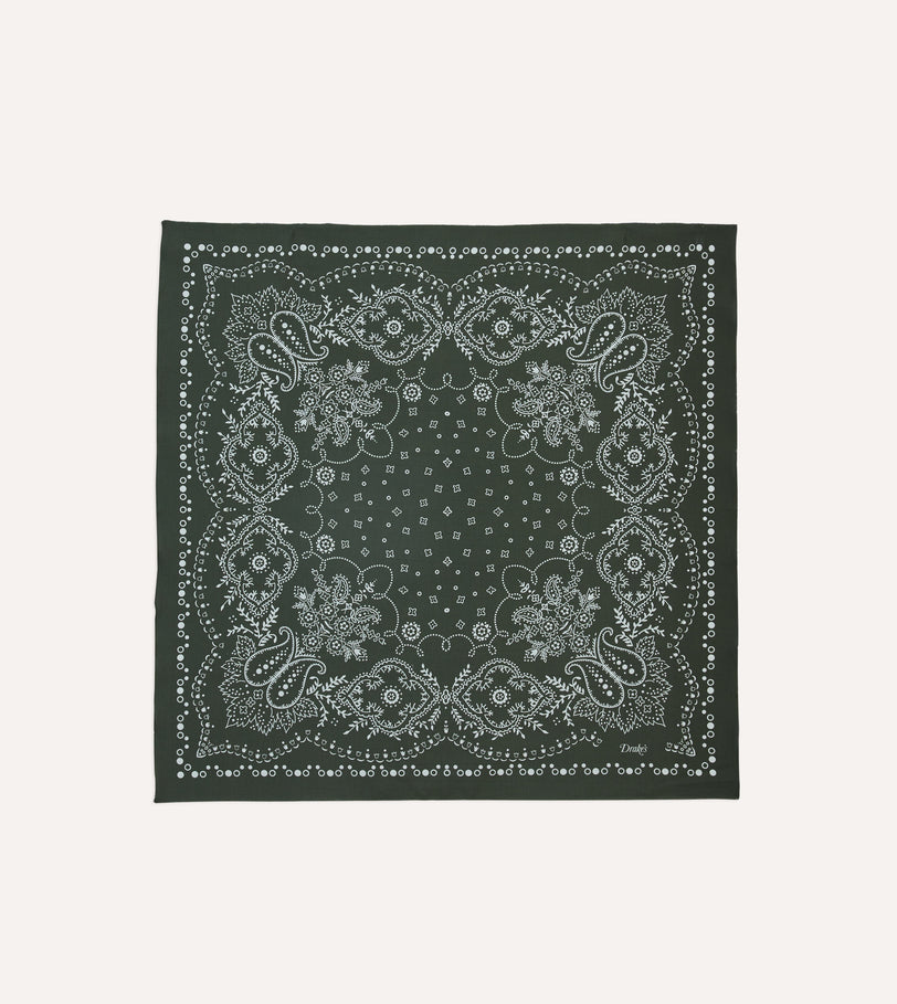 Dark Green Trad Paisley Print Cotton Bandana