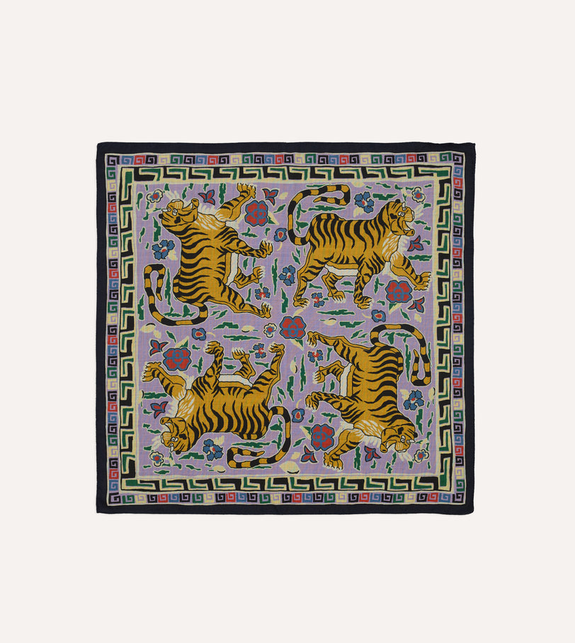 Shoyoroll by Drake's Tiger Print Wool-Silk Bandana