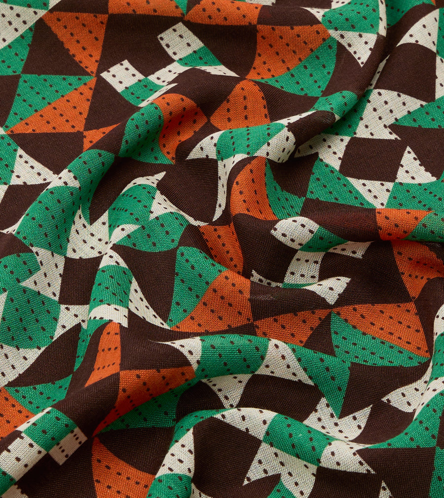 Brown Patchwork Print Wool-Silk Bandana