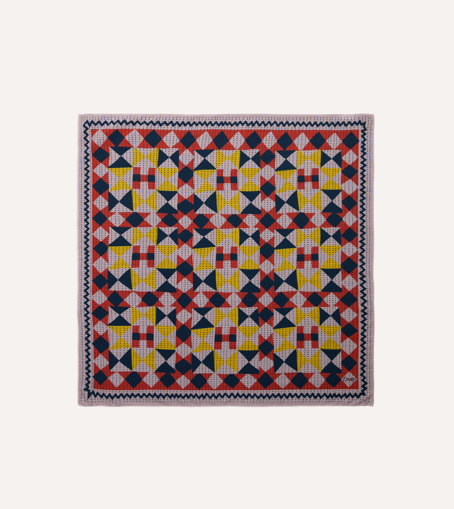 Pink Patchwork Print Wool-Silk Bandana