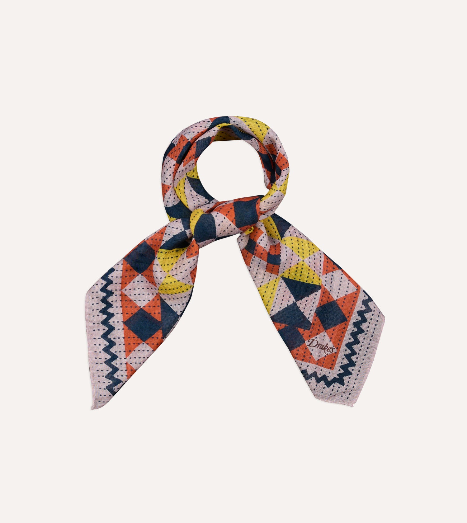 Pink Patchwork Print Wool-Silk Bandana