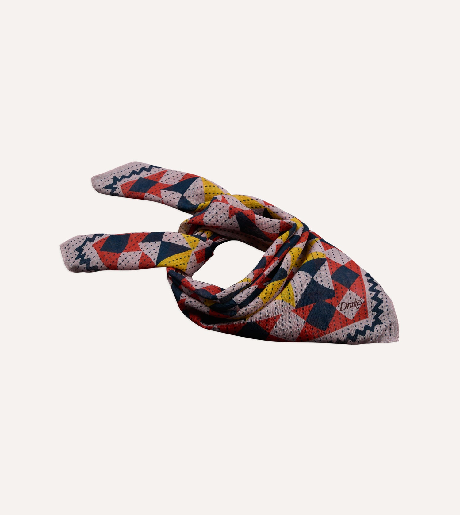 Pink Patchwork Print Wool-Silk Bandana