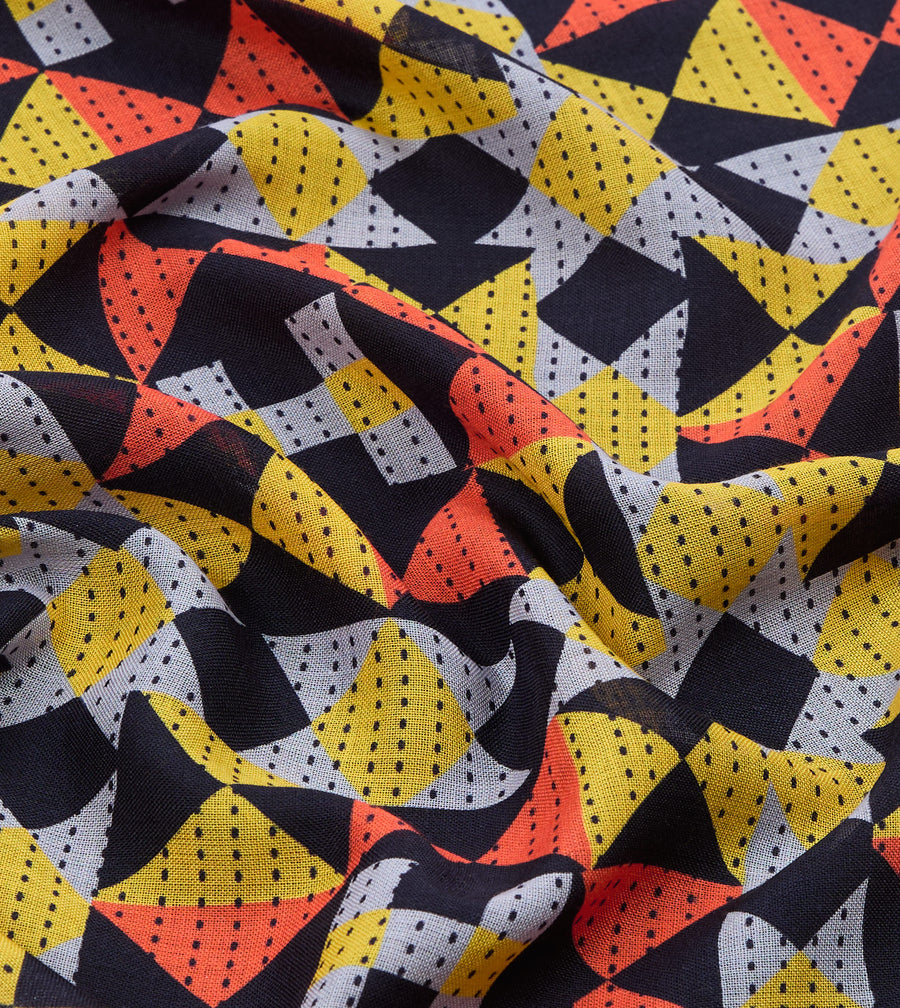 Navy Patchwork Print Wool-Silk Bandana