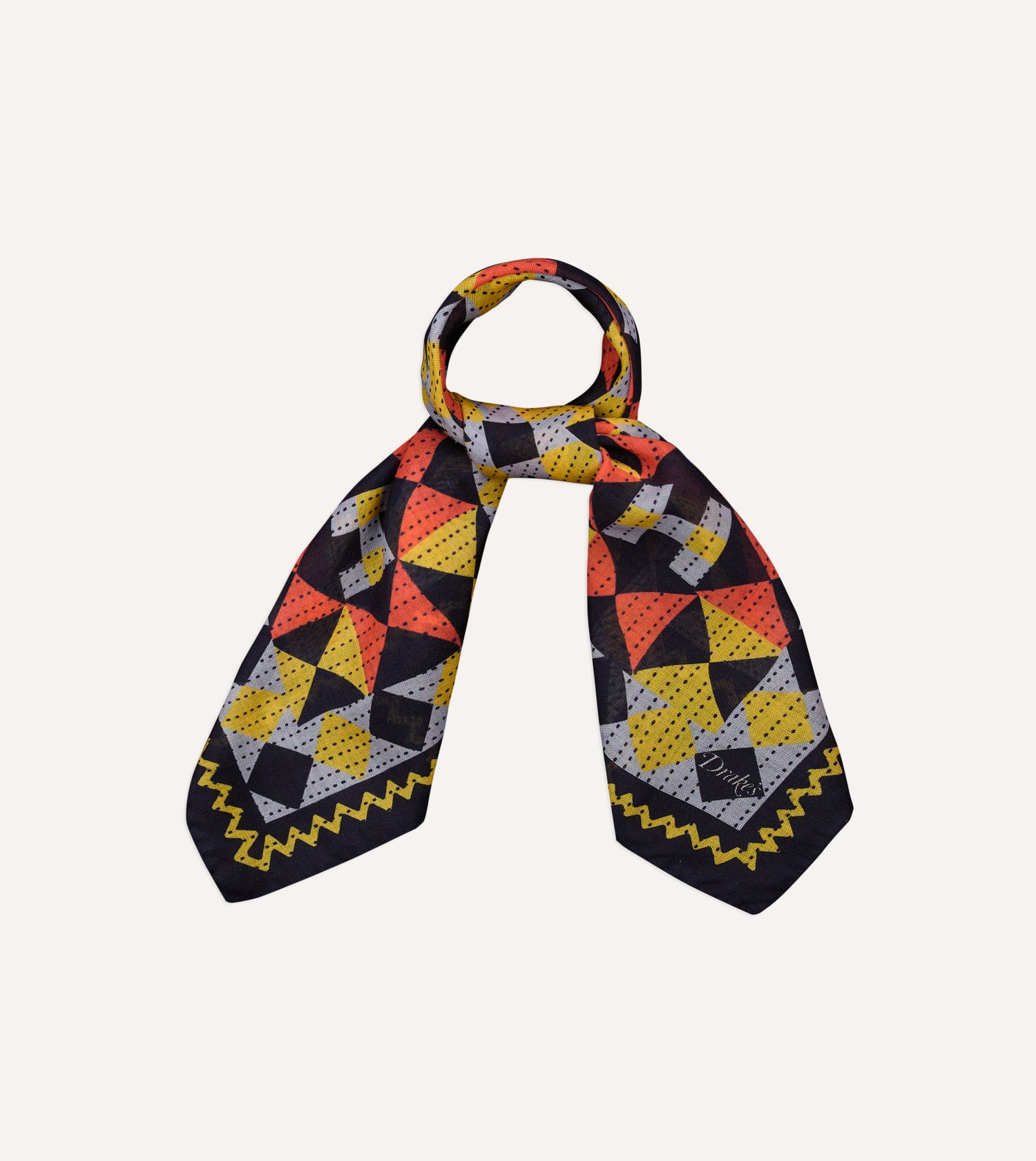 Navy Patchwork Print Wool-Silk Bandana