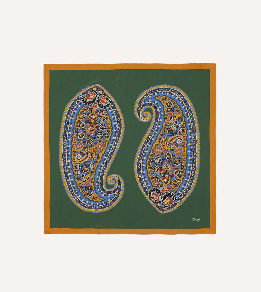 Green Jumbo Paisley Print Silk Bandana