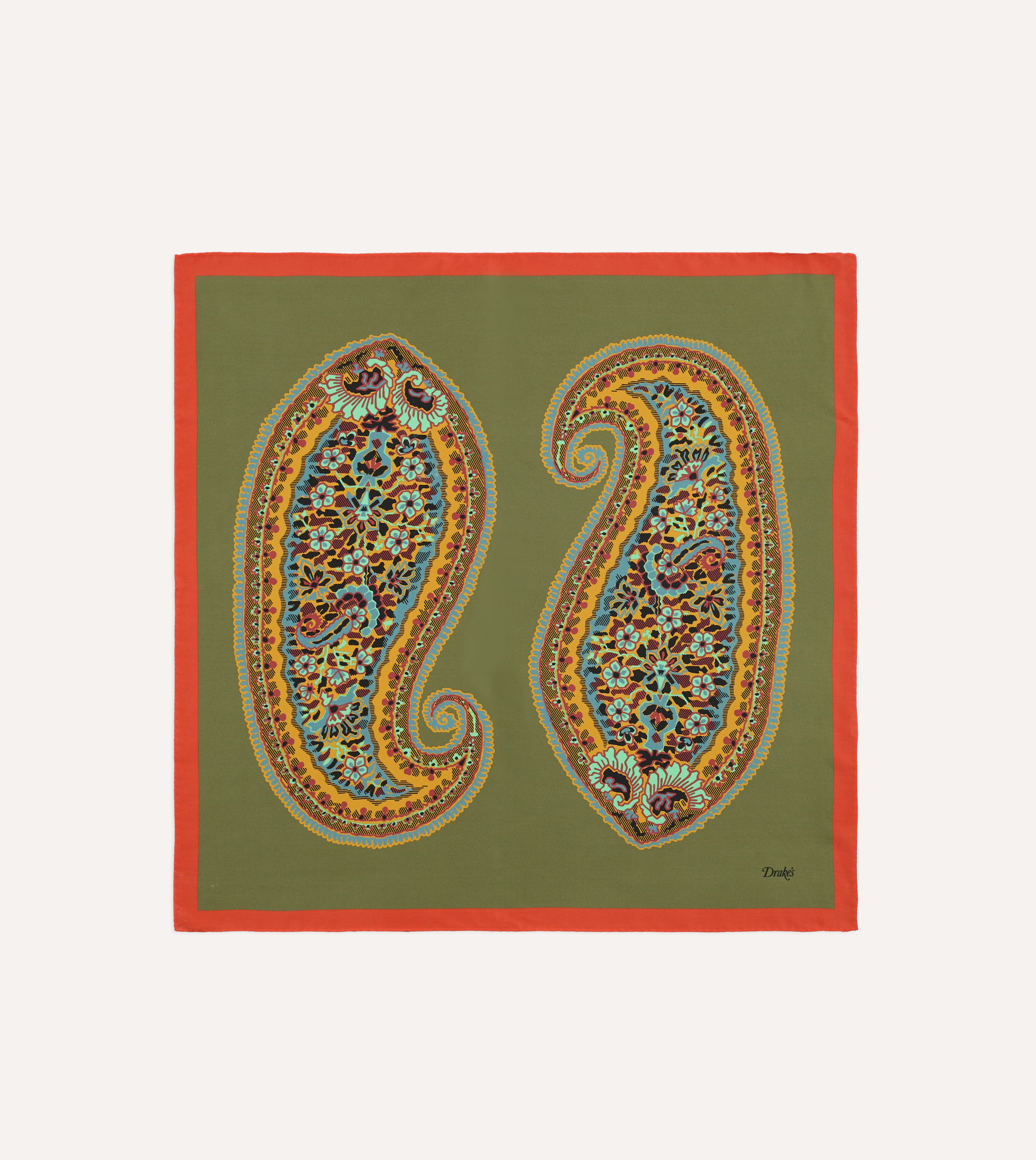 Olive Jumbo Paisley Print Silk Bandana