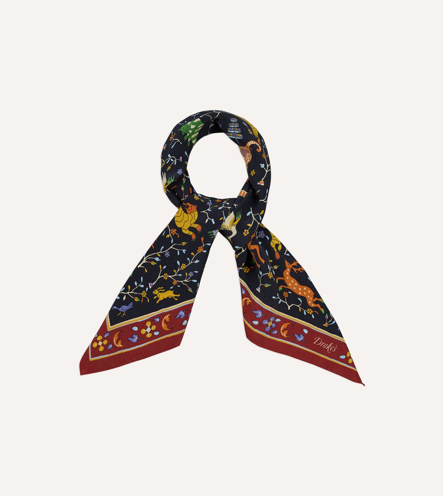 Navy Animals and Flowers Print Silk Bandana