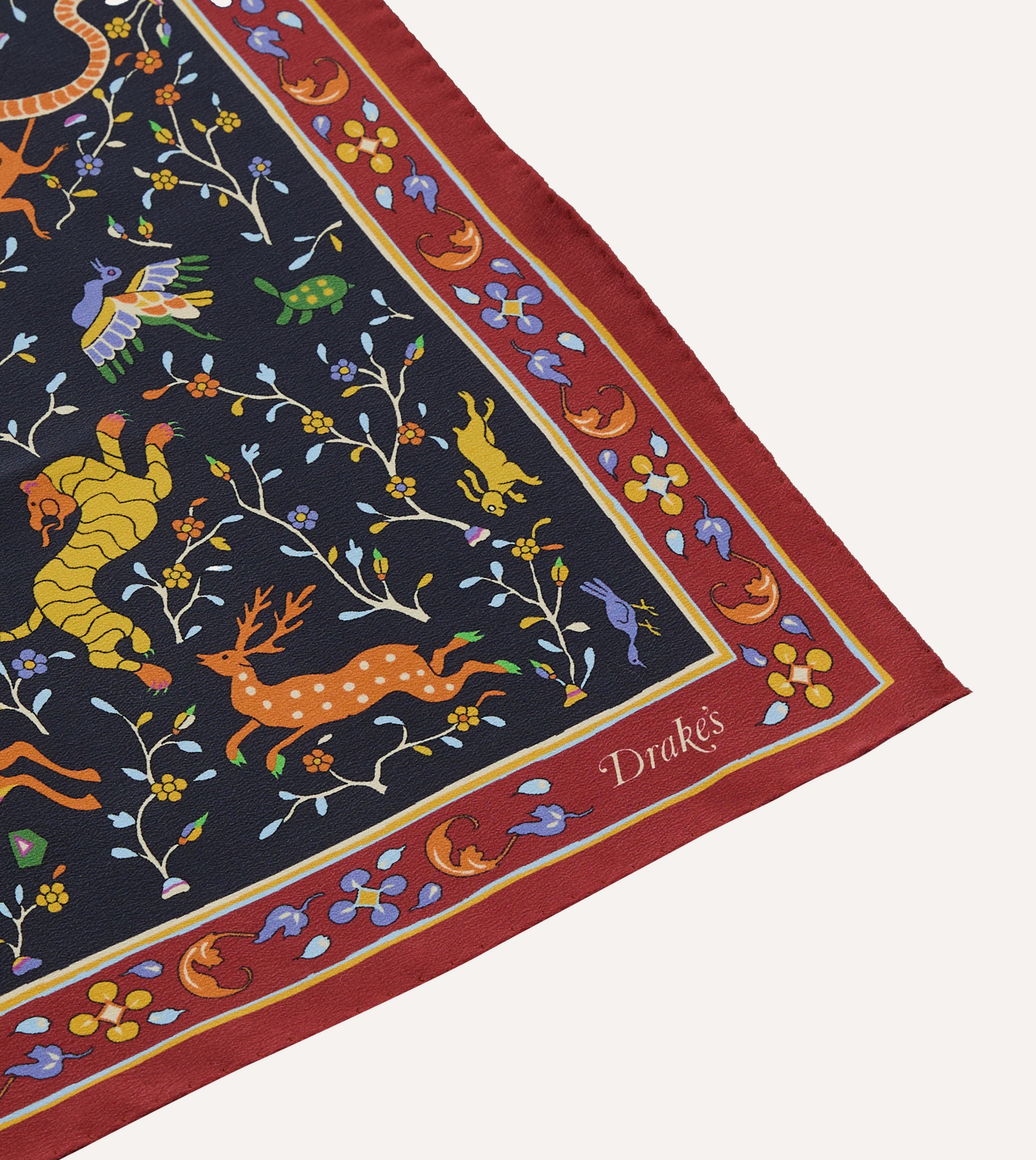 Navy Animals and Flowers Print Silk Bandana