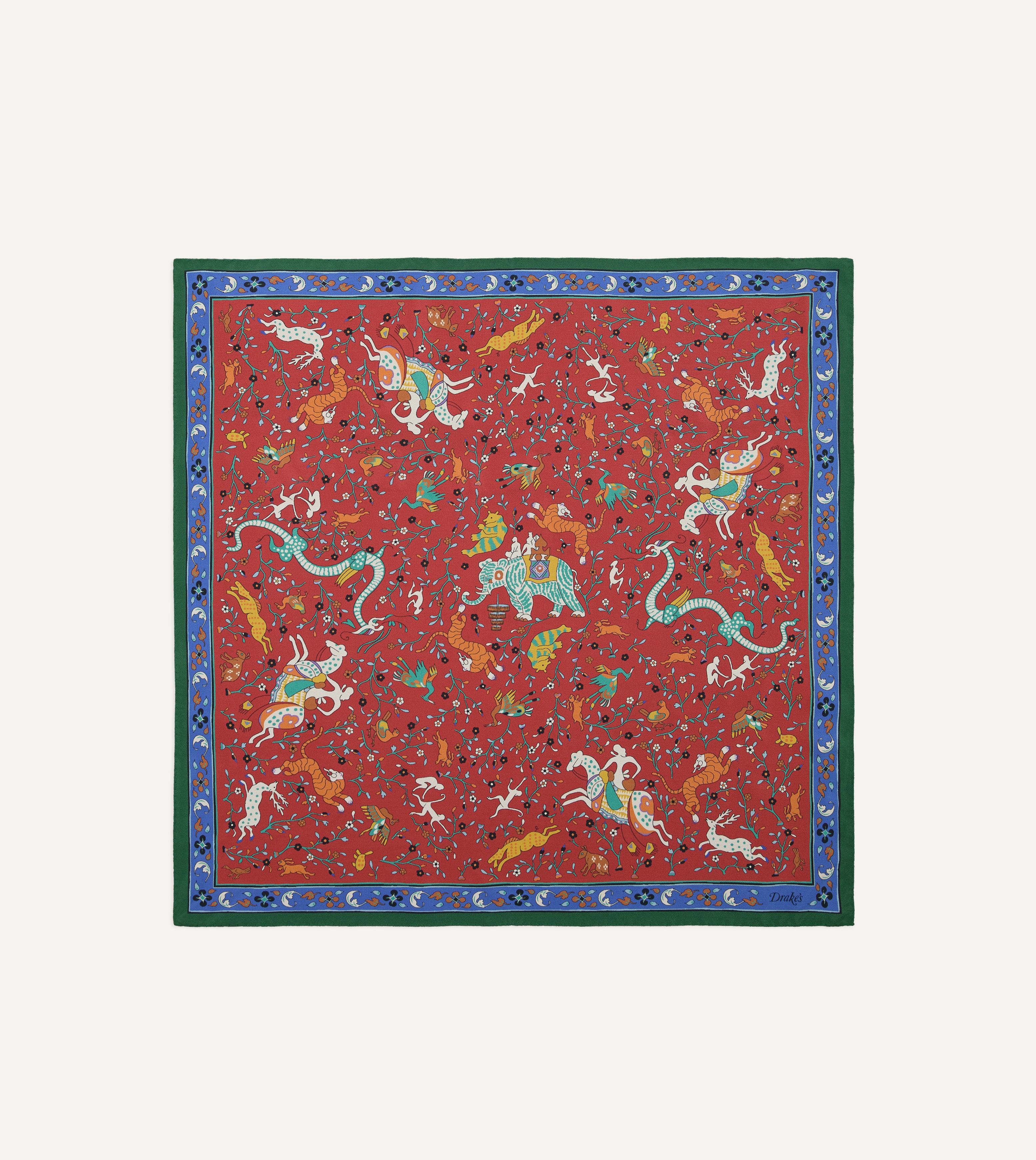 Red Animals and Flowers Print Silk Bandana