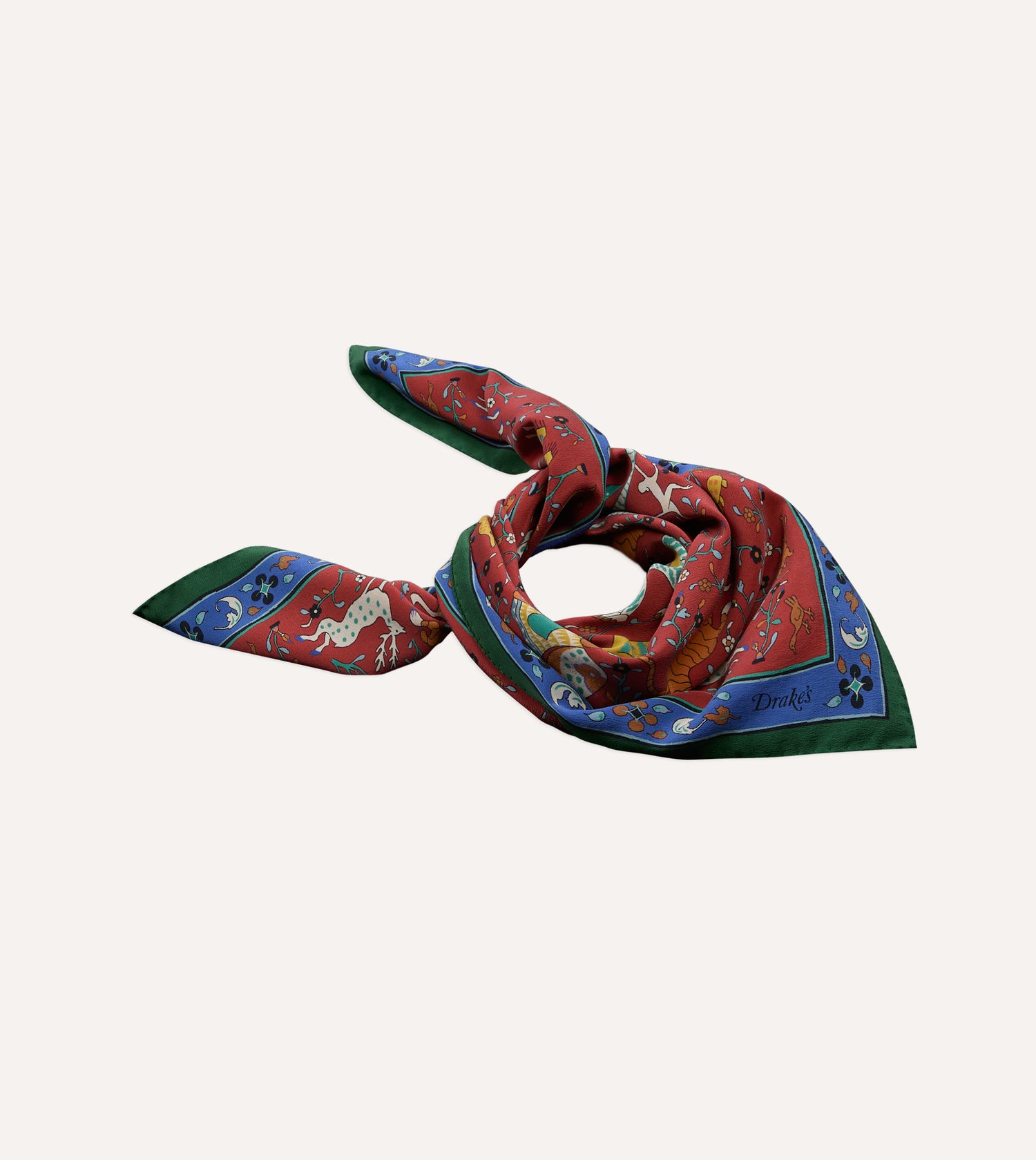 Red Animals and Flowers Print Silk Bandana