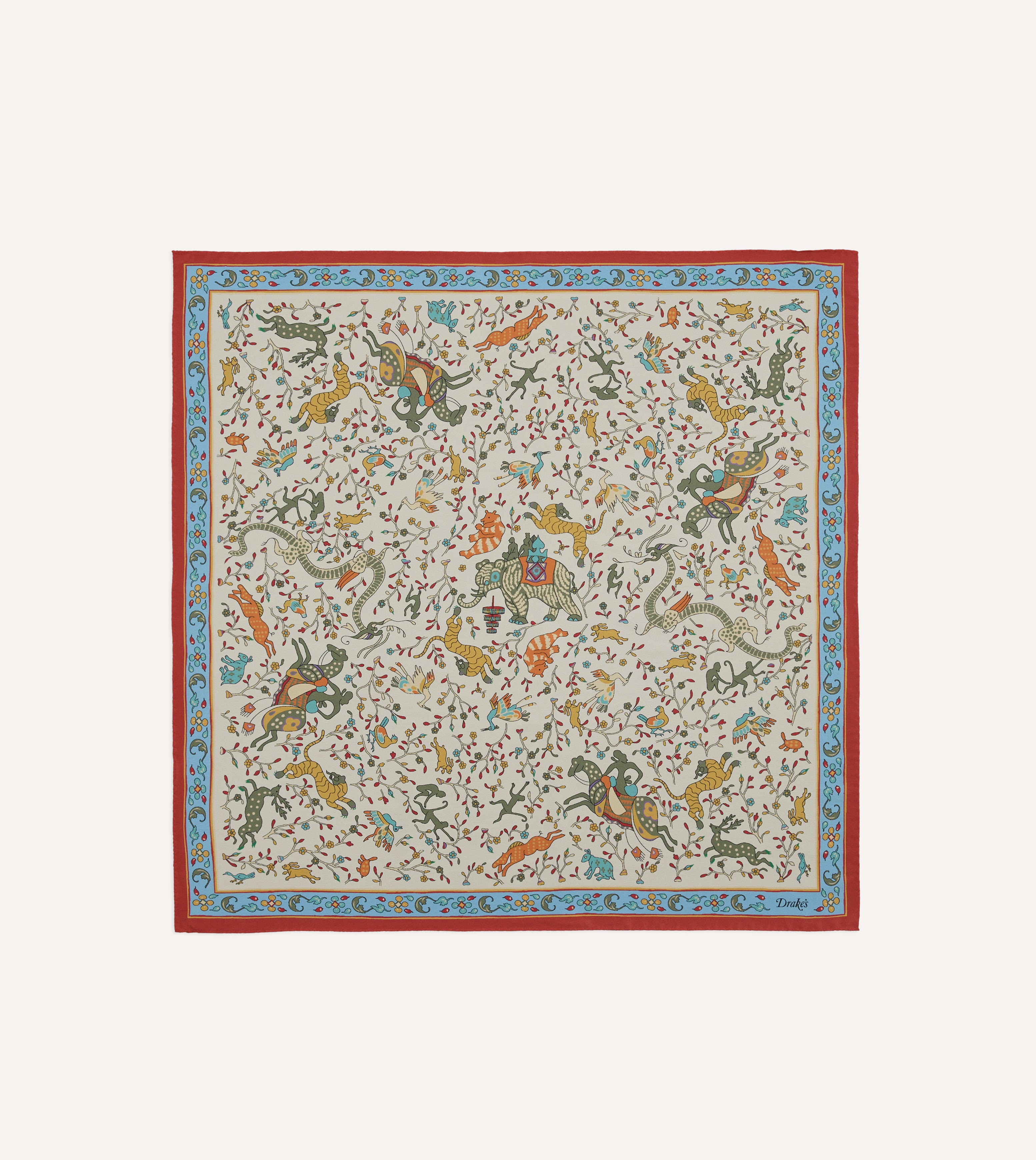Ecru Animals and Flowers Print Silk Bandana – Drakes US