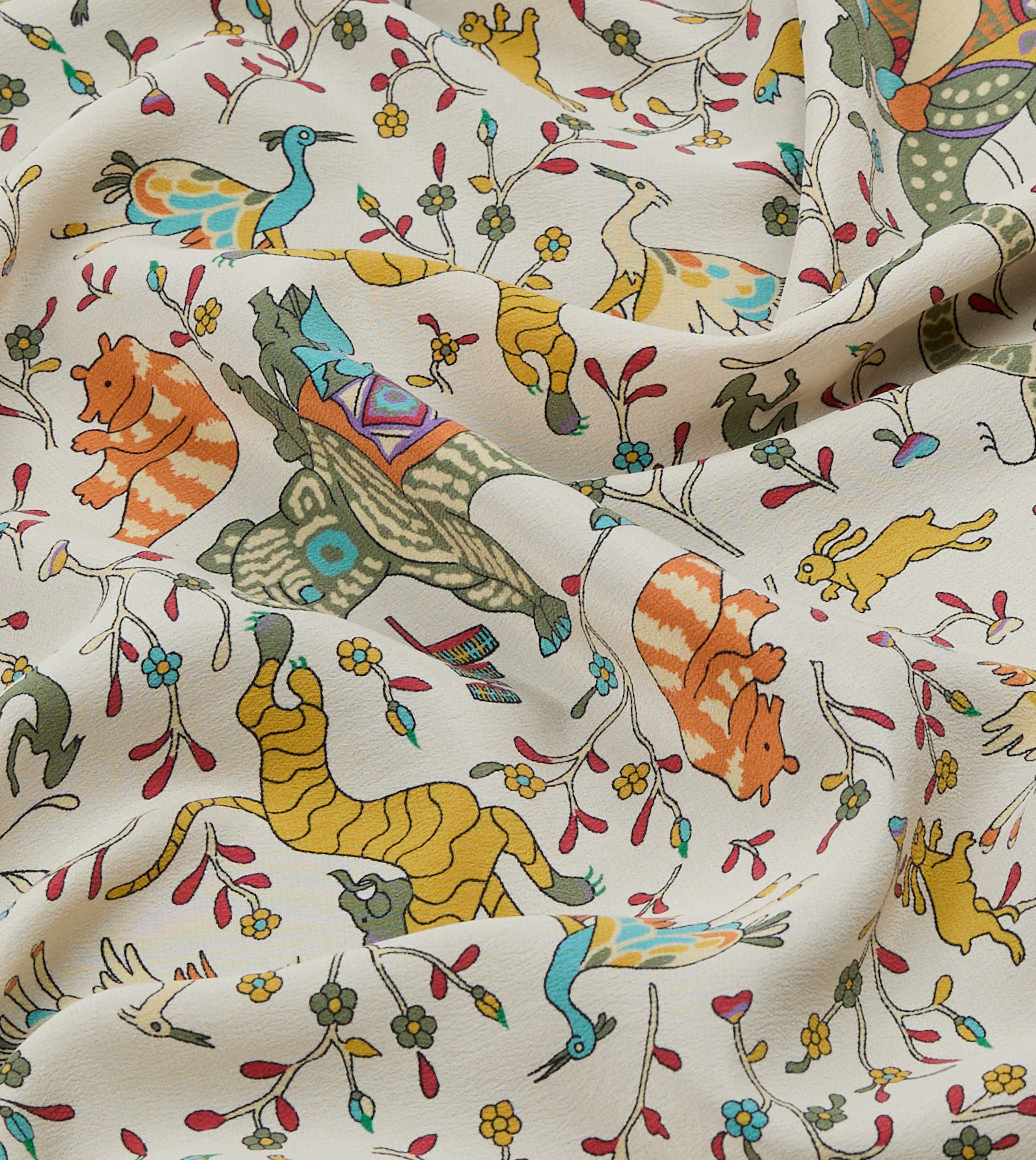 Ecru Animals and Flowers Print Silk Bandana – Drakes US