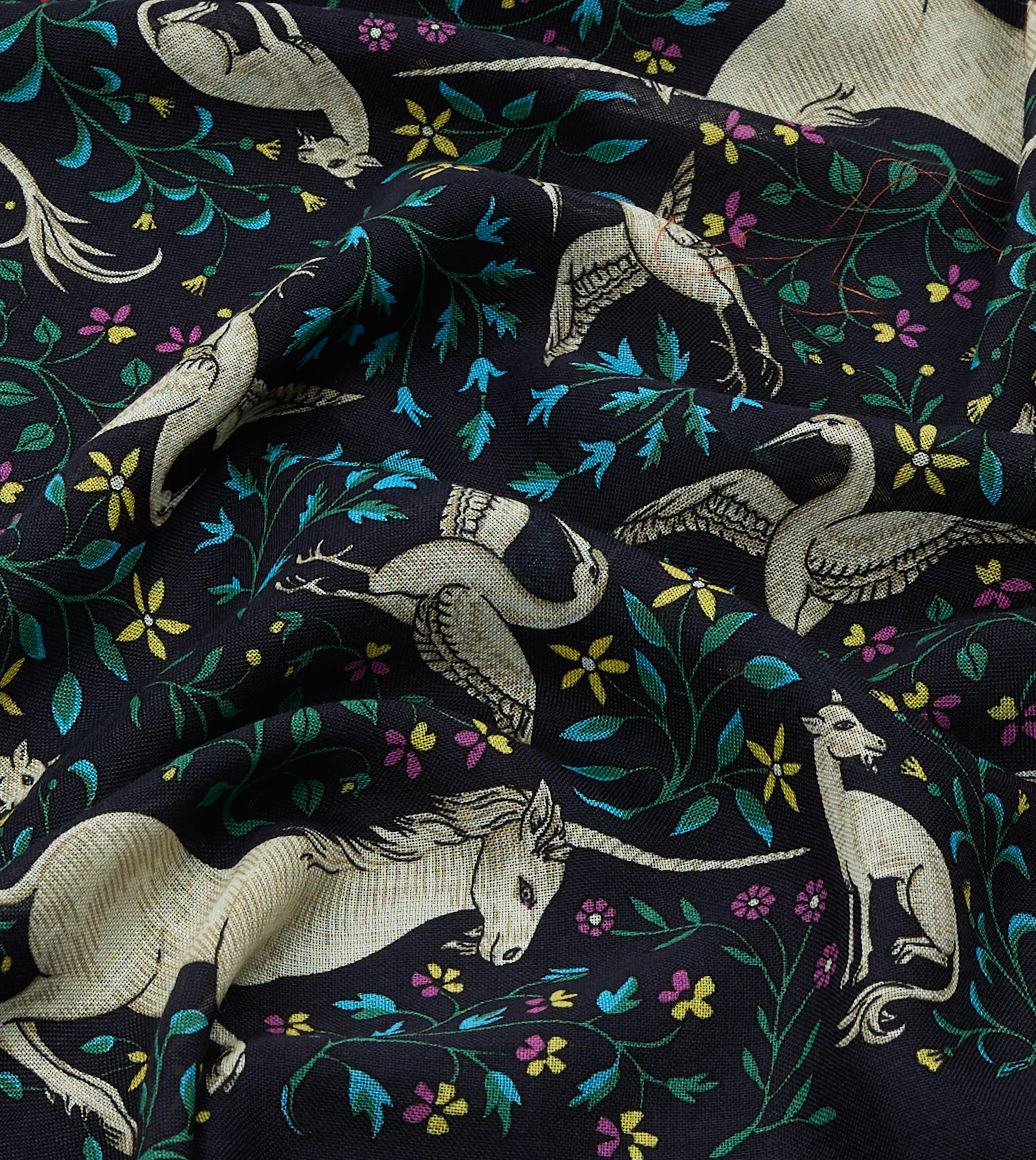 Navy Unicorn Print Wool-Silk Bandana – Drakes US