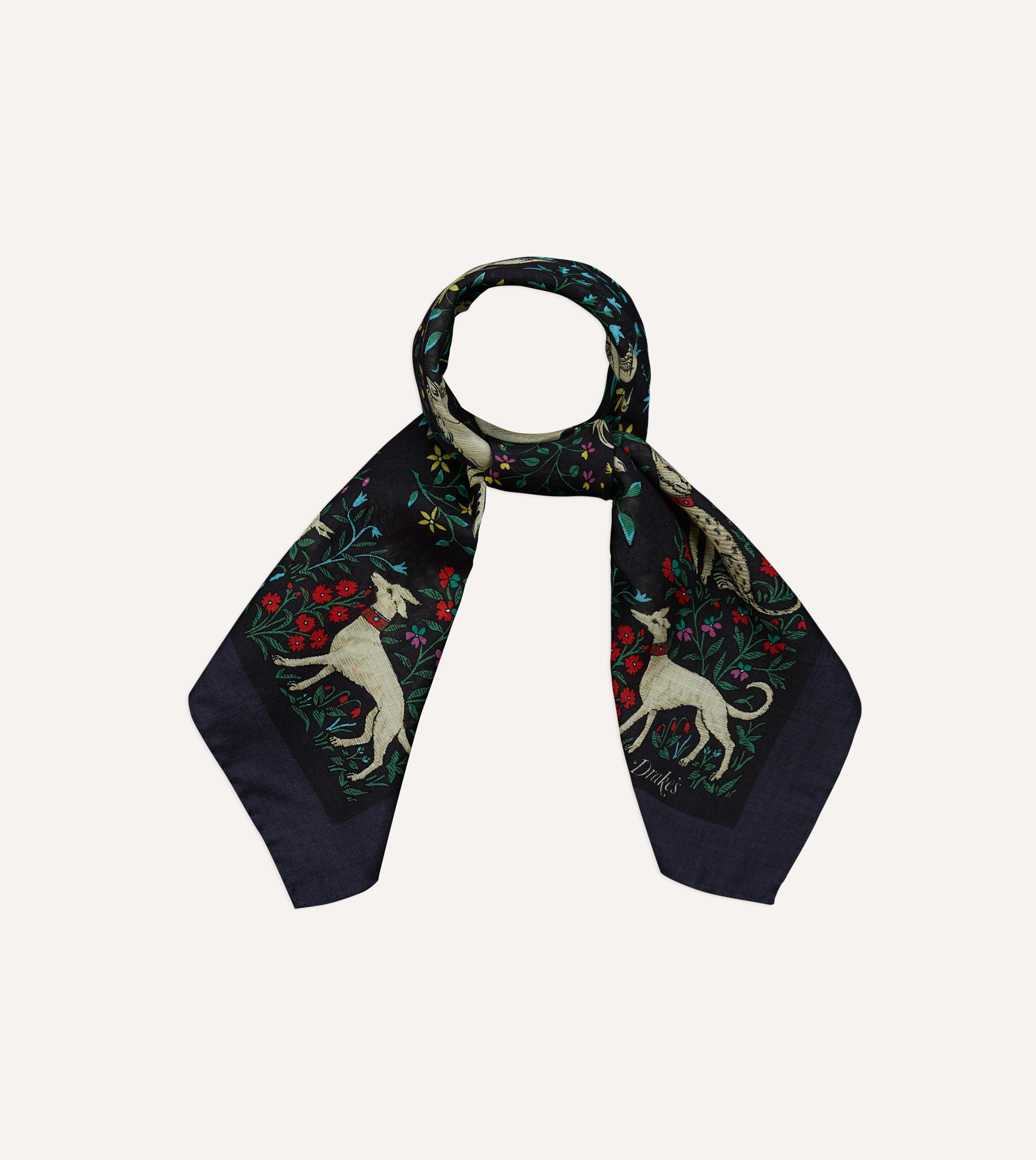 Navy Unicorn Print Wool-Silk Bandana – Drakes US