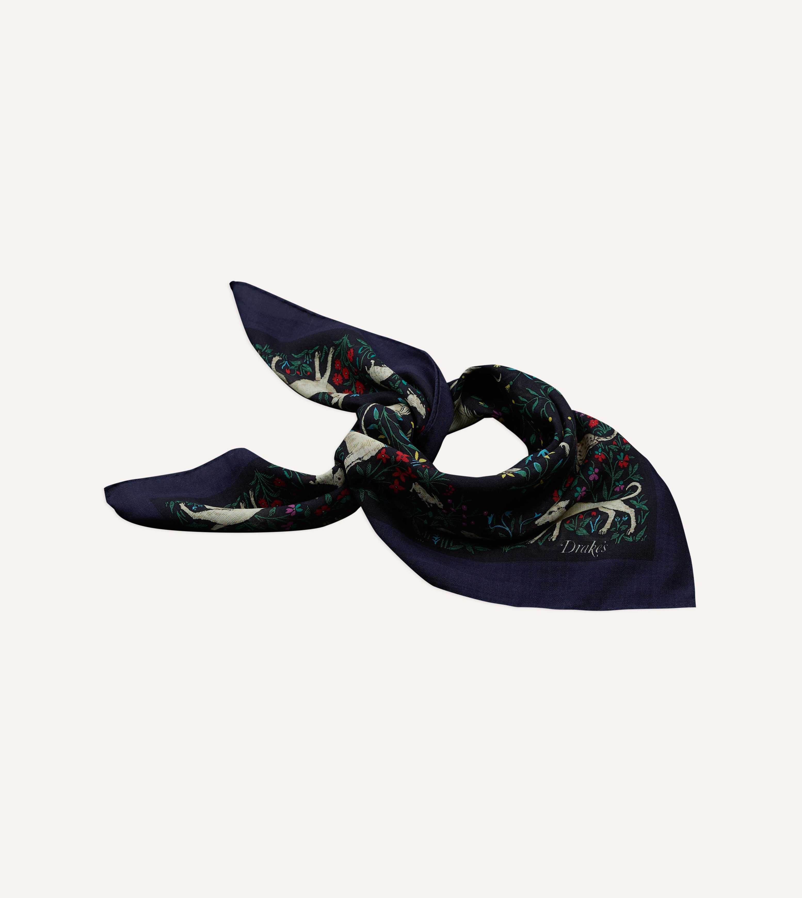 Navy Unicorn Print Wool-Silk Bandana – Drakes US