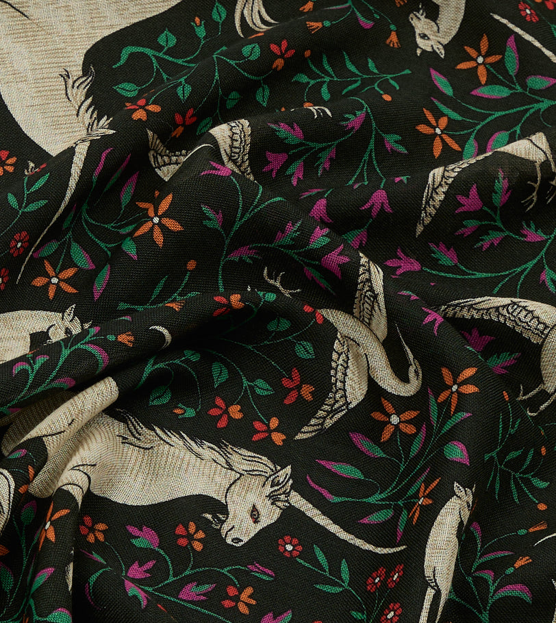 Green Unicorn Print Wool-Silk Bandana