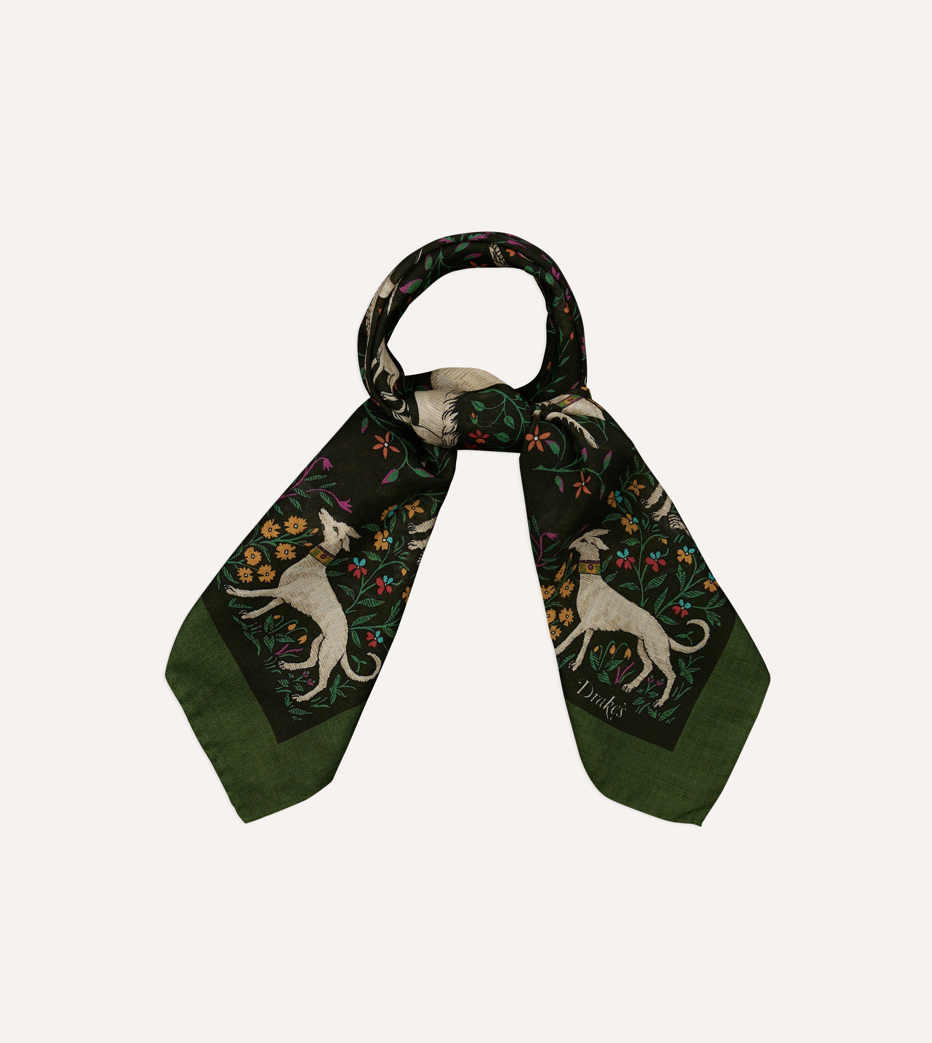 Green Unicorn Print Wool-Silk Bandana