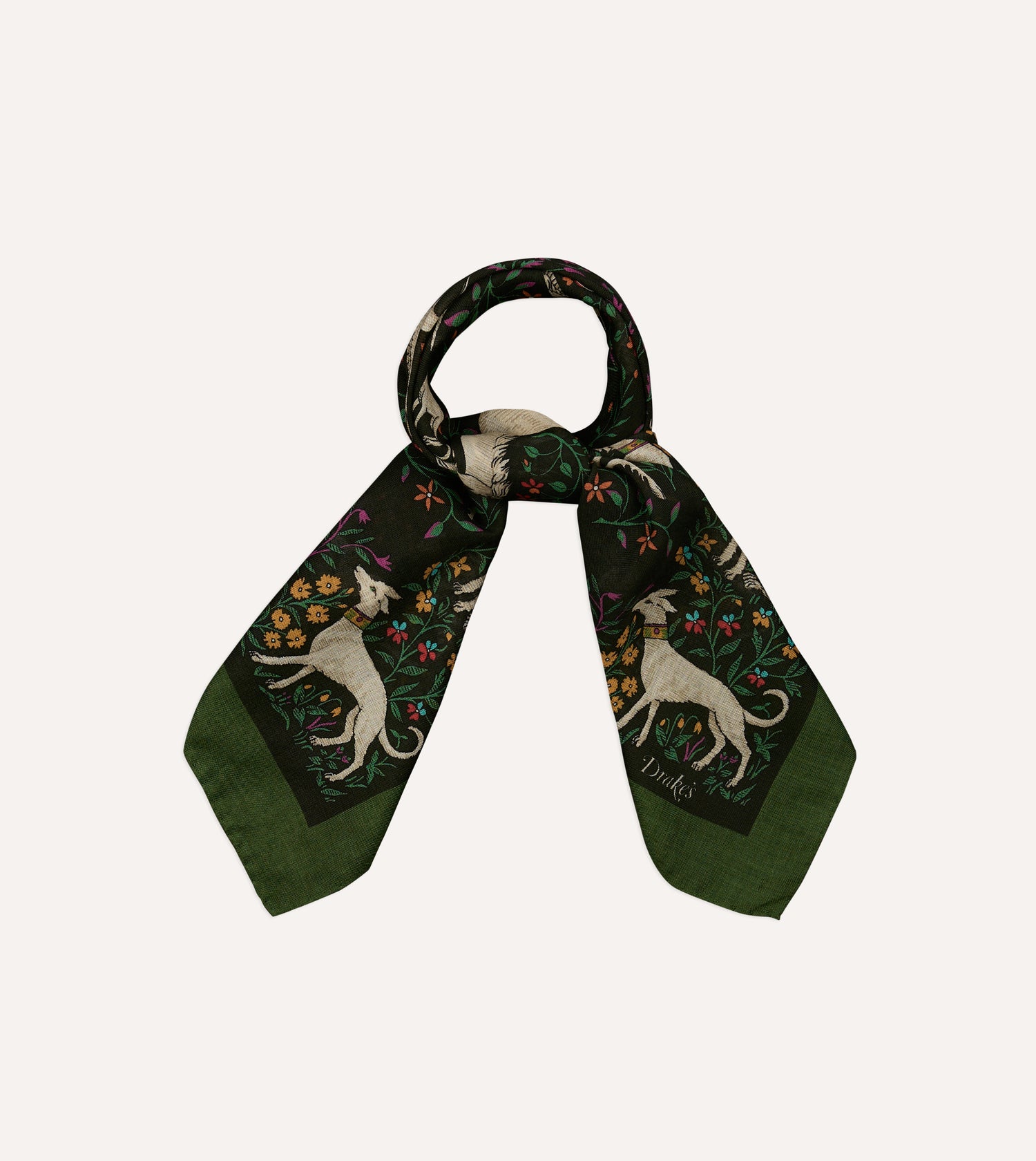 Green Unicorn Print Wool-Silk Bandana