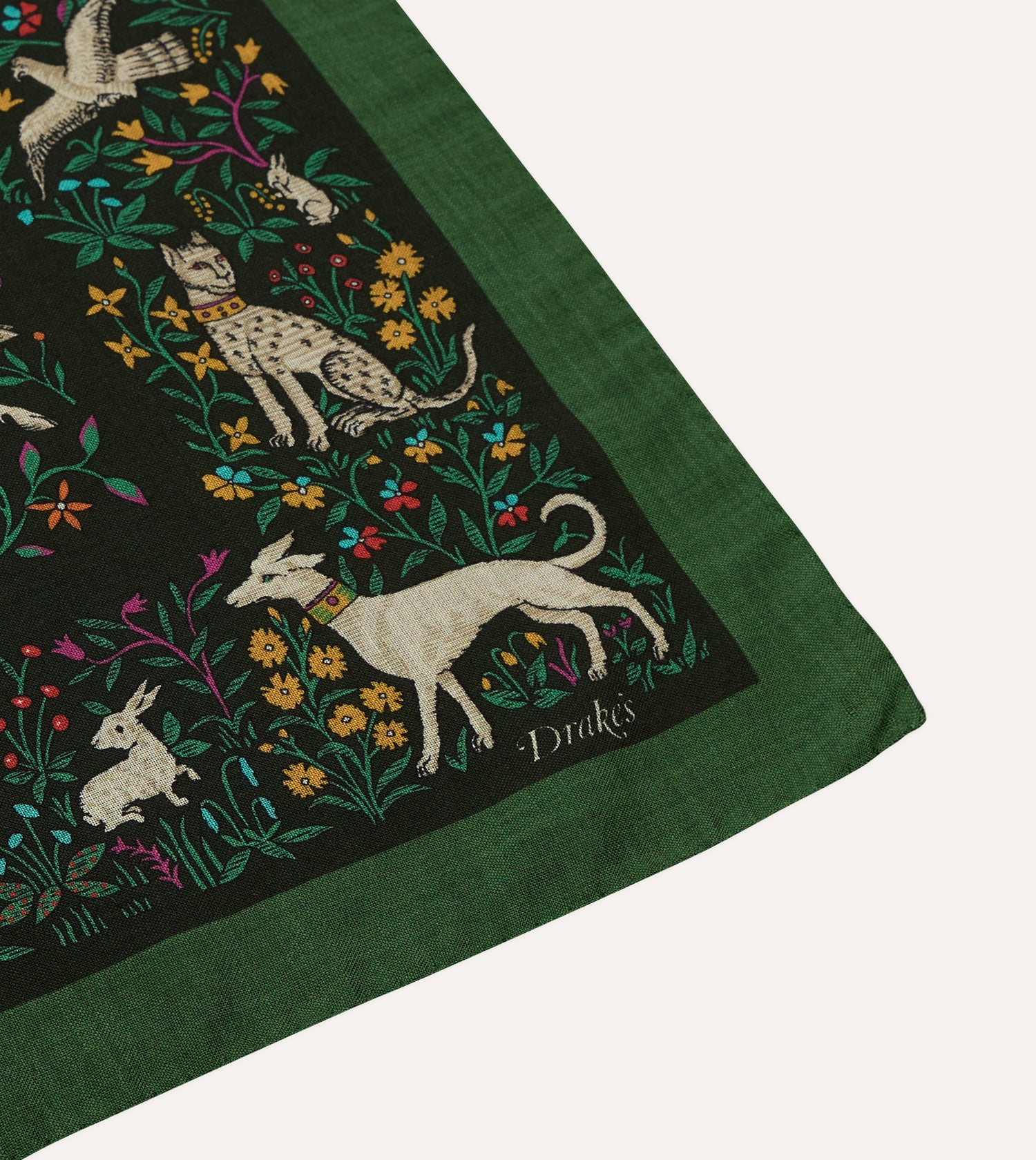 Green Unicorn Print Wool-Silk Bandana