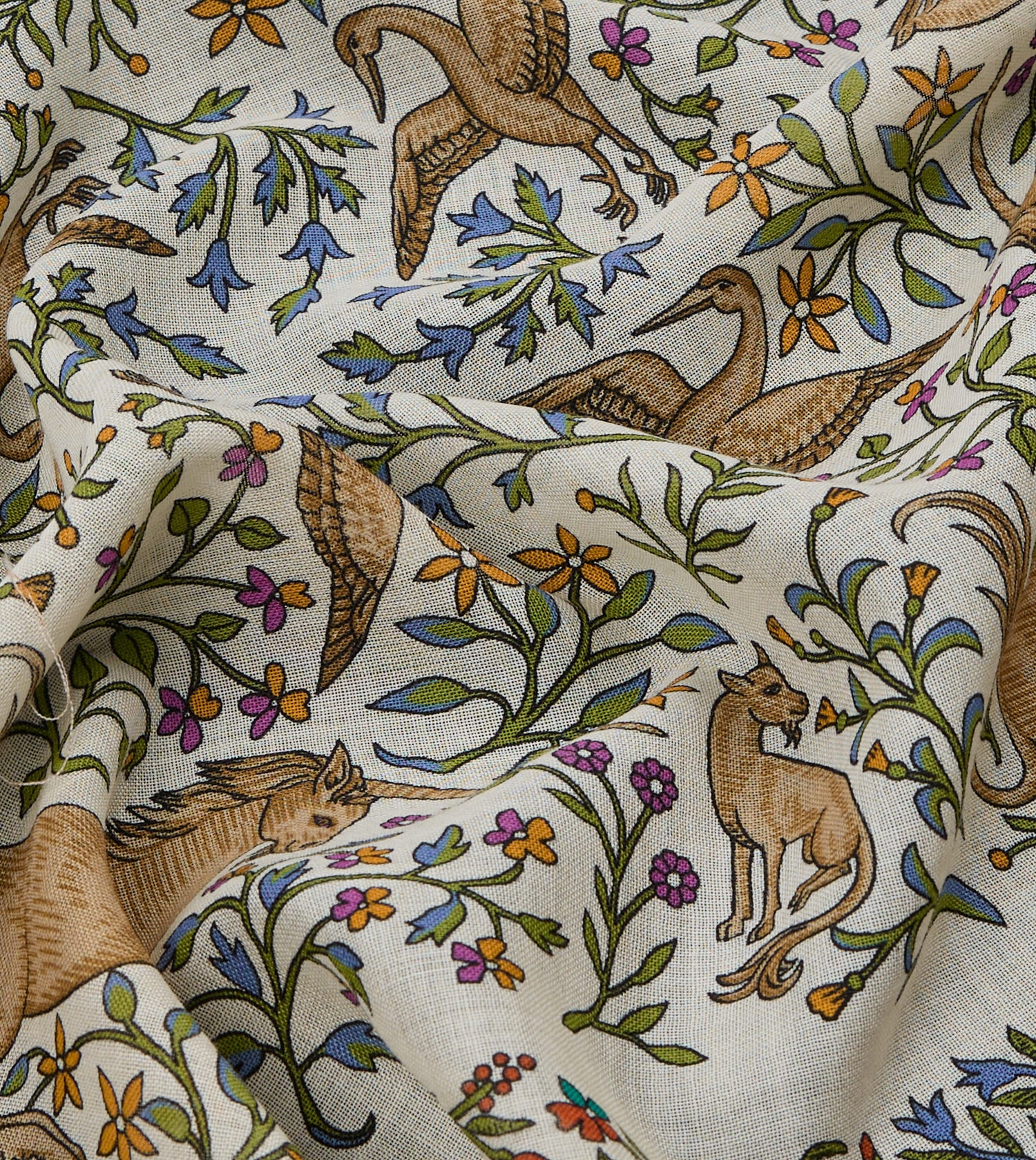 Ecru Unicorn Print Wool-Silk Bandana