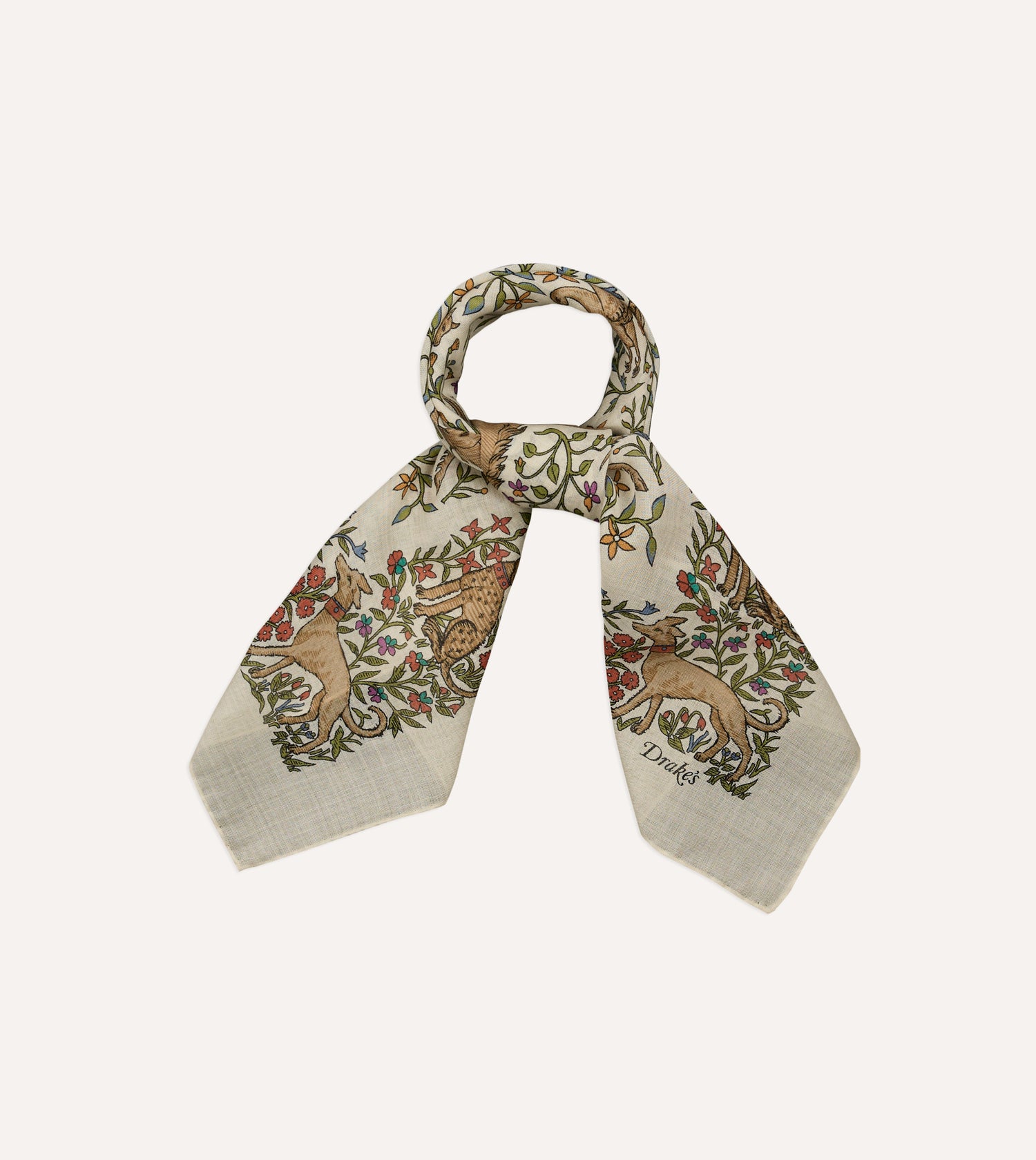 Ecru Unicorn Print Wool-Silk Bandana