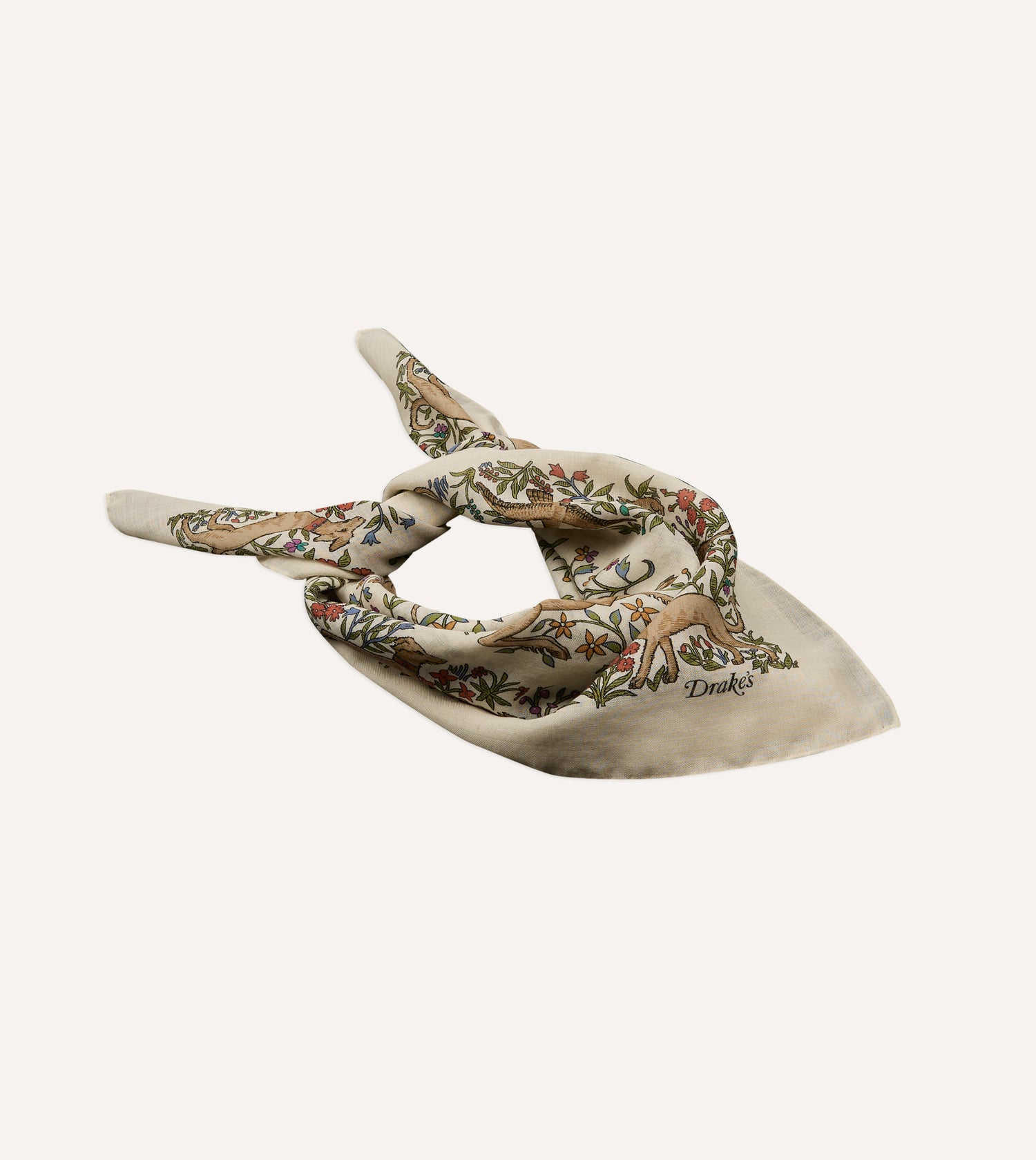 Ecru Unicorn Print Wool-Silk Bandana