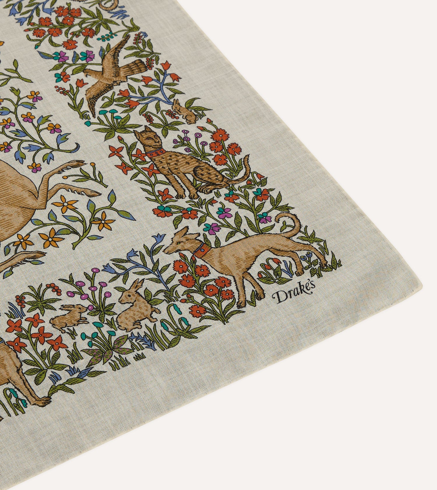 Ecru Unicorn Print Wool-Silk Bandana