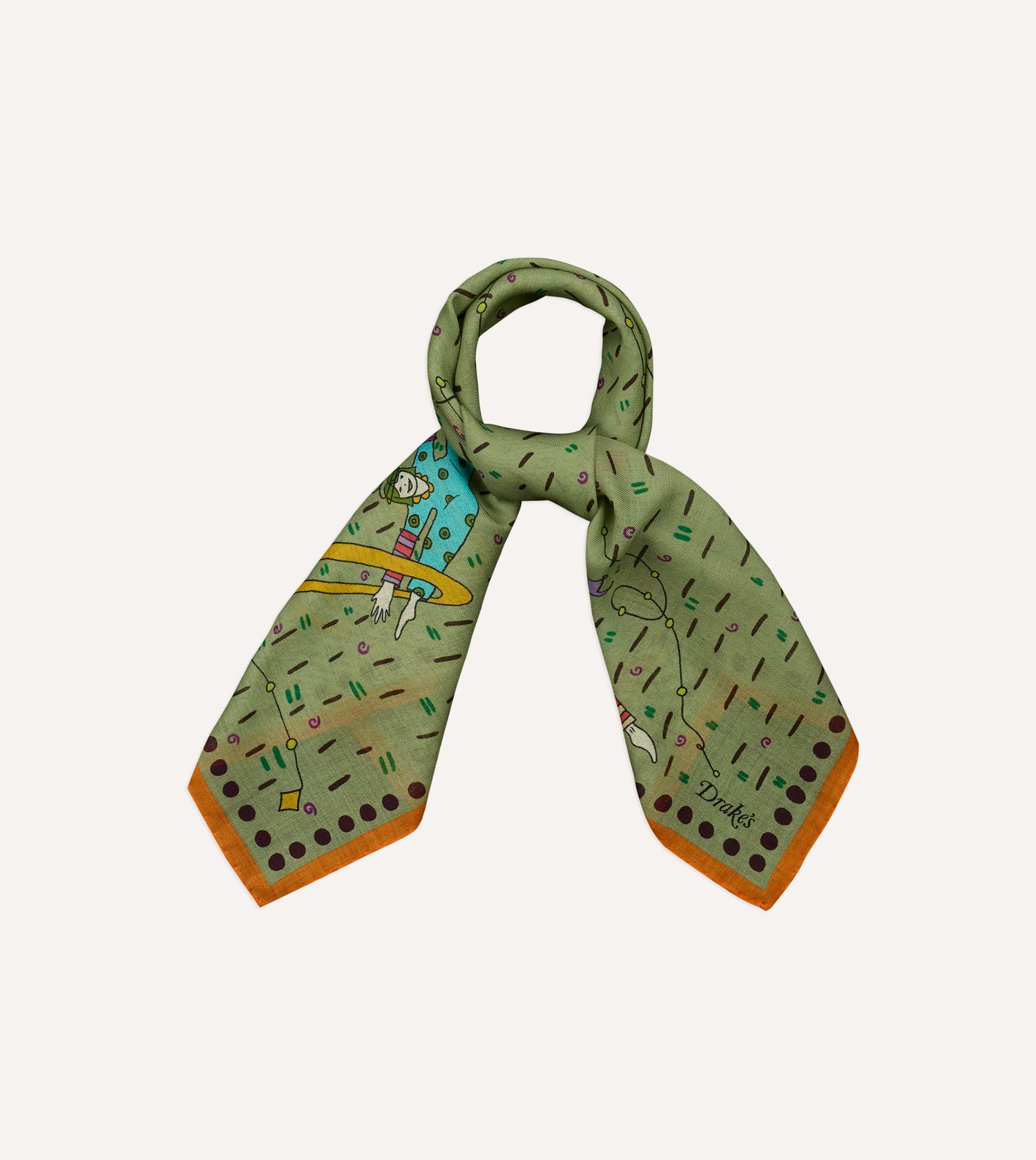 Olive Acrobat Print Wool-Silk Bandana